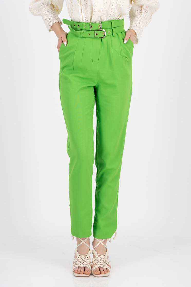 Világos zöld rugalmas szövet hosszú egyenes nadrág 1 - StarShinerS.hu