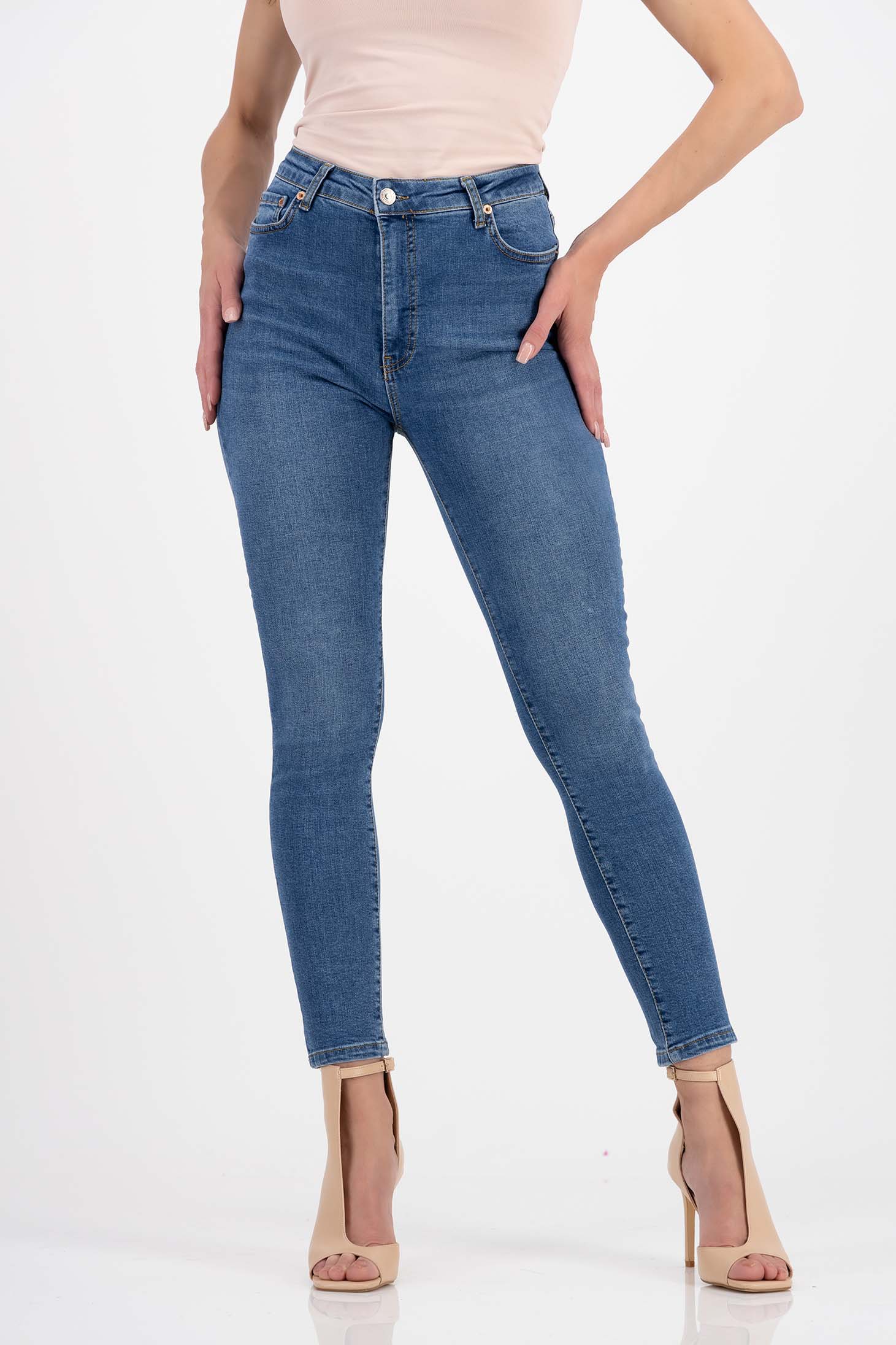 Blugi lungi skinny albastri cu talie inalta si buzunare laterale 1 - StarShinerS.ro