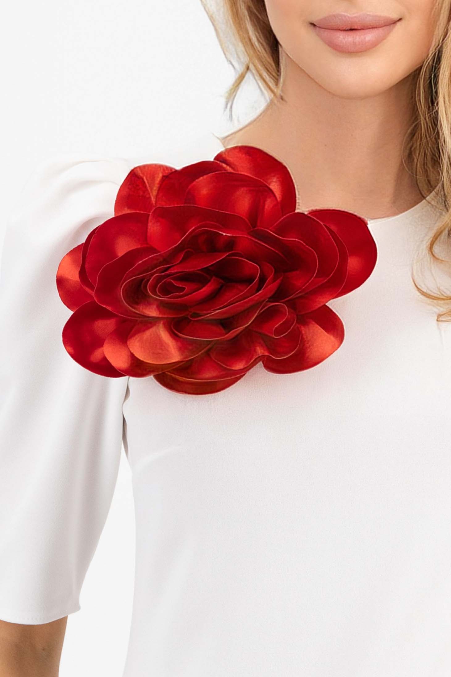 Brosa florala tridimensionala rosie din satin - StarShinerS 1 - StarShinerS.ro