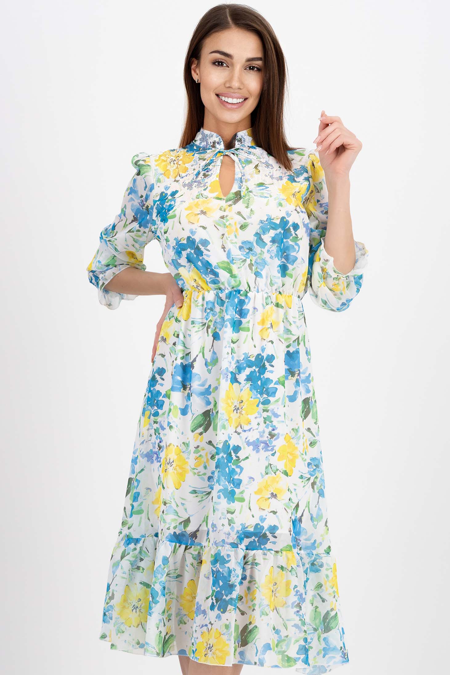 Rochie din voal midi in clos cu elastic in talie imprimata digital - StarShinerS 1 - StarShinerS.ro