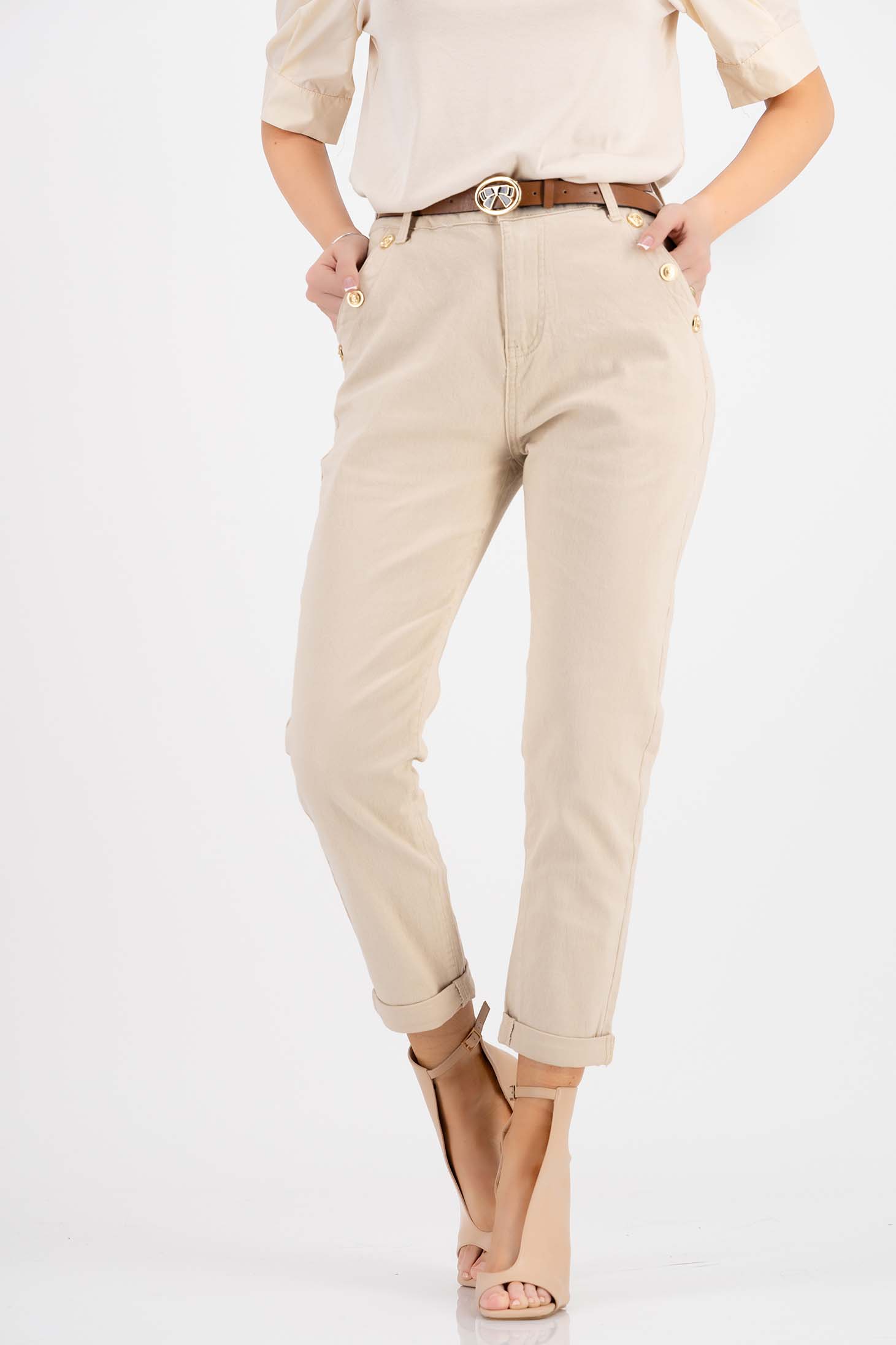 Blugi lungi nude skinny cu talie inalta si accesoriu tip curea 1 - StarShinerS.ro