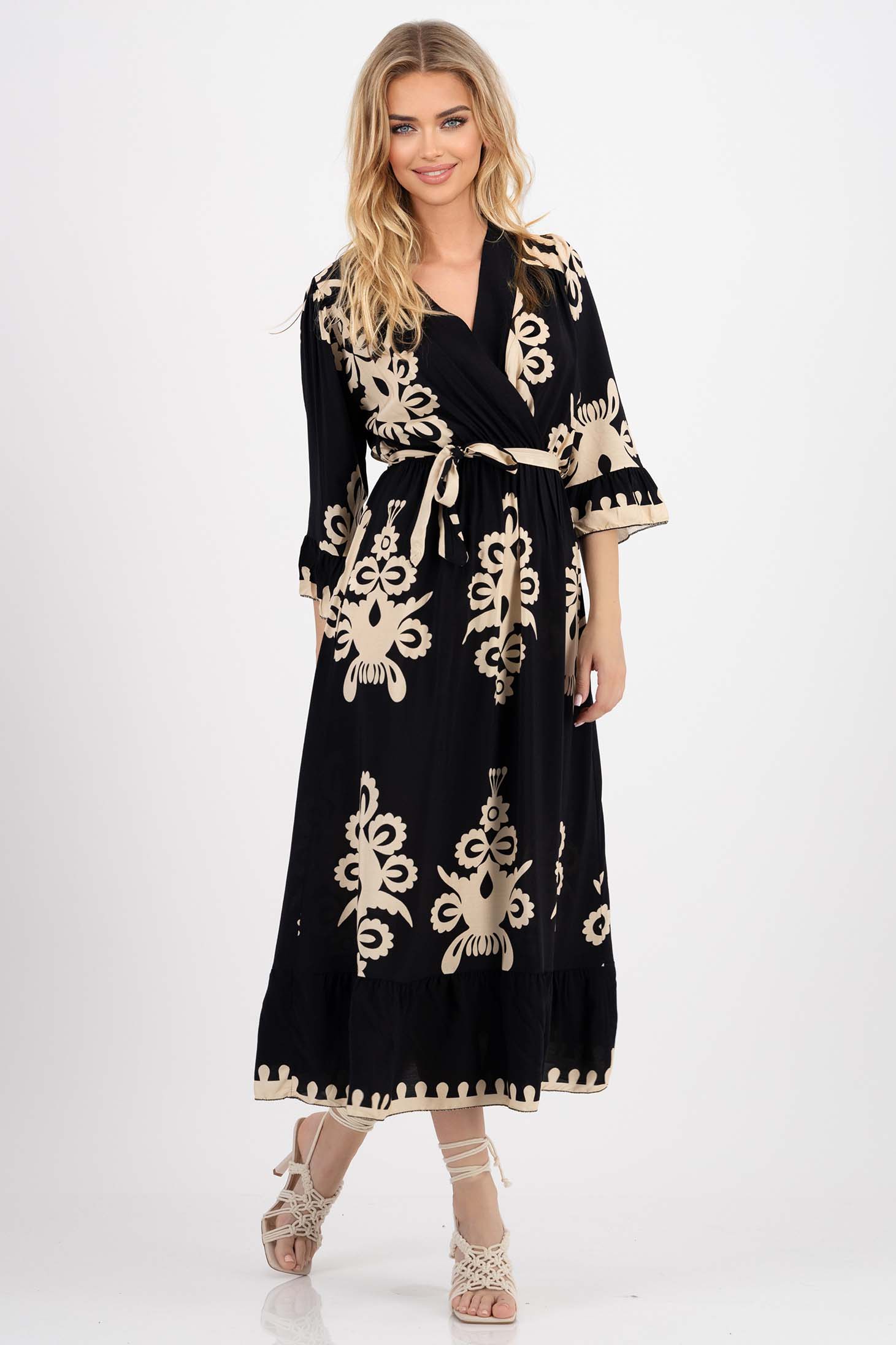 Rochie din viscoza neagra in clos cu elastic in talie si decolteu petrecut 1 - StarShinerS.ro