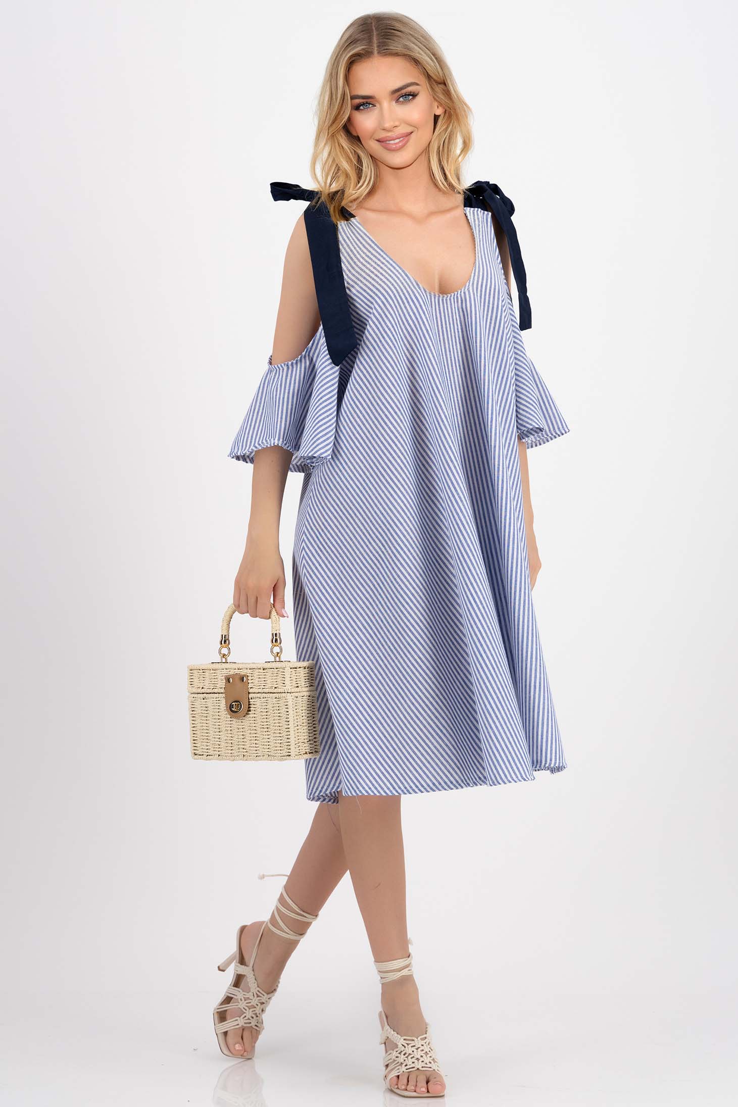 Rochie din bumbac scurta cu croi larg si bretele ajustabile 1 - StarShinerS.ro