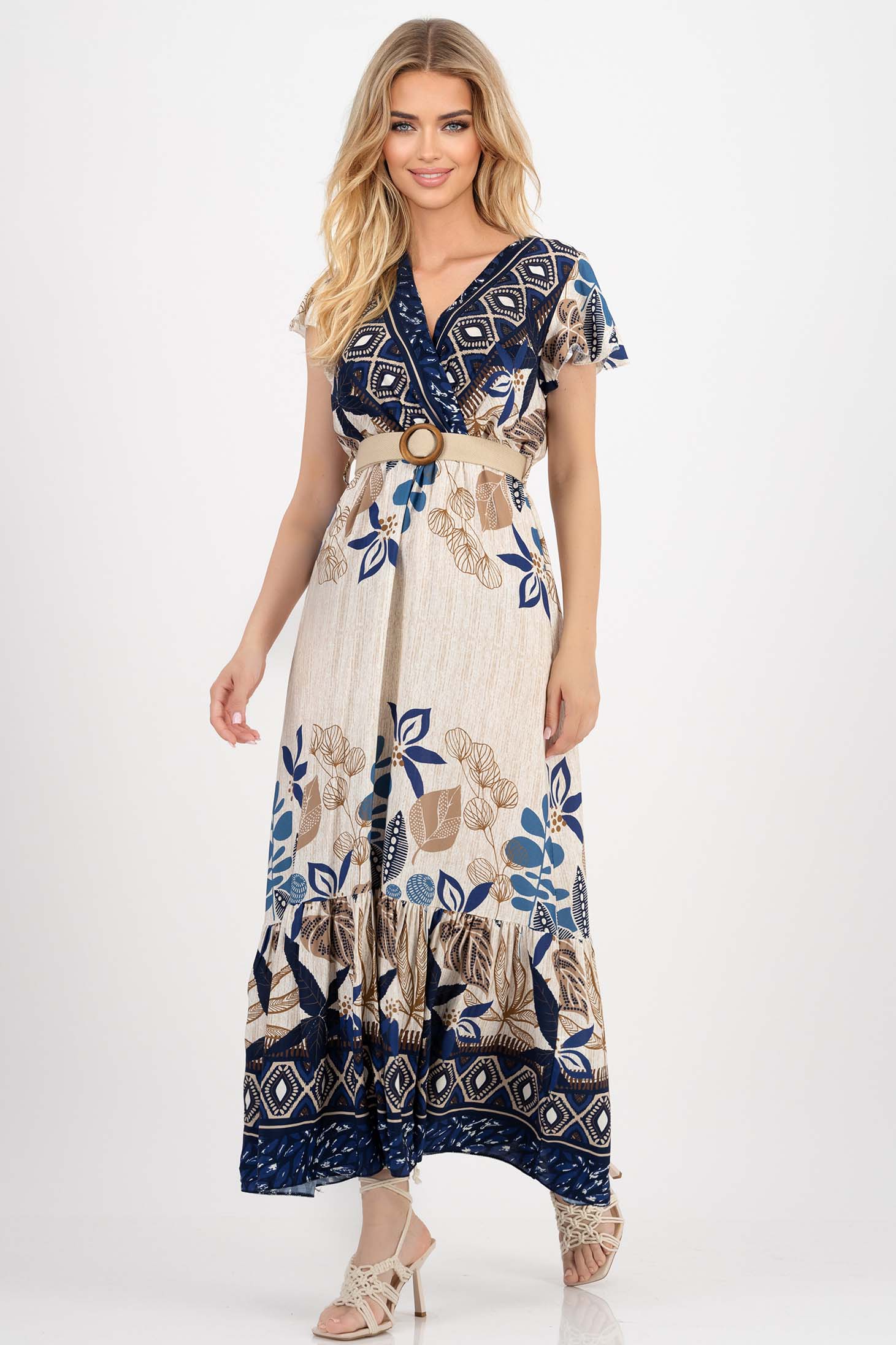 Rochie din viscoza bleumarin in clos cu elastic in talie si curea elastica 1 - StarShinerS.ro
