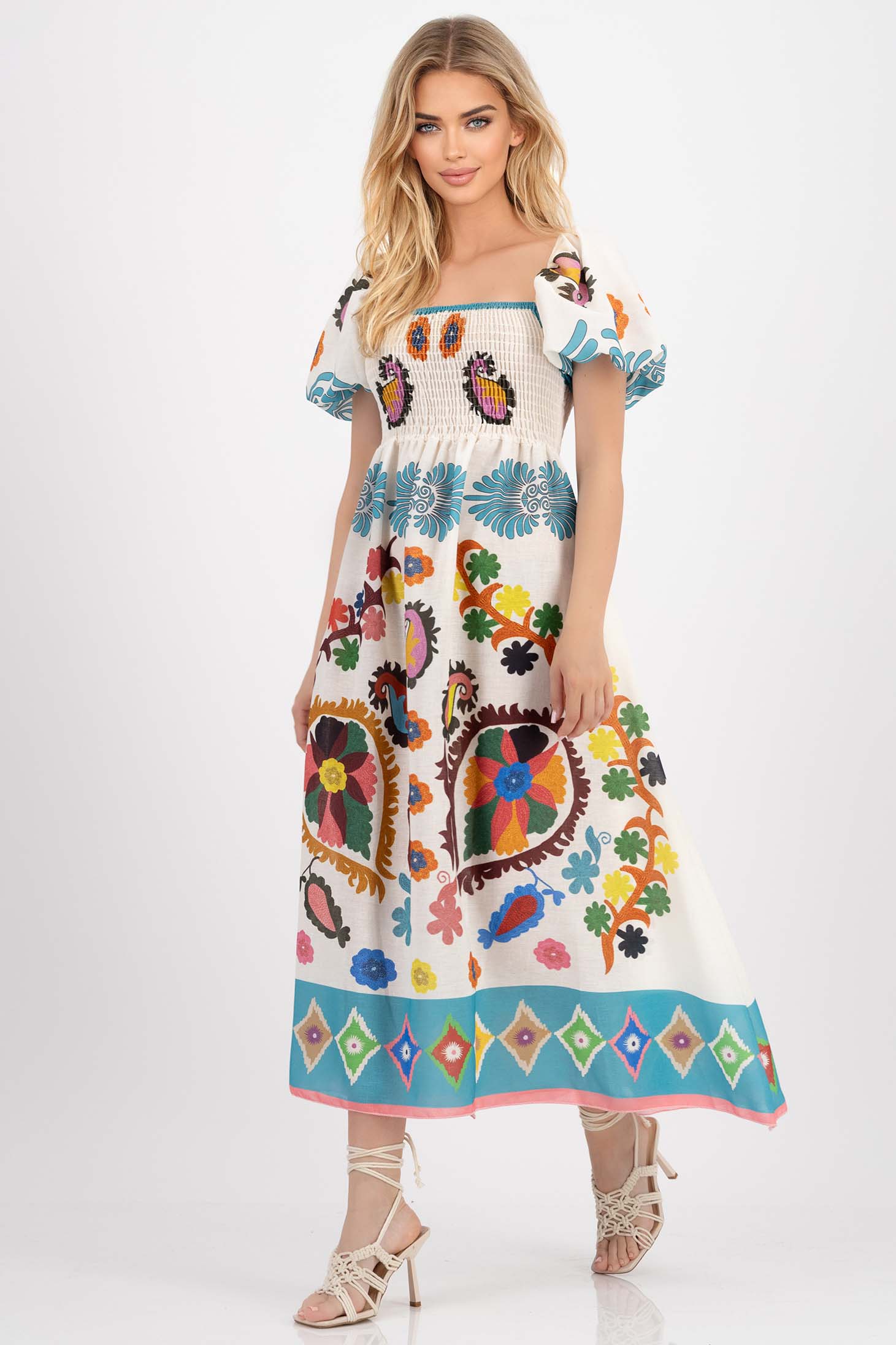 Rochie din material subtire in clos cu elastic in partea superioara si maneci bufante 1 - StarShinerS.ro