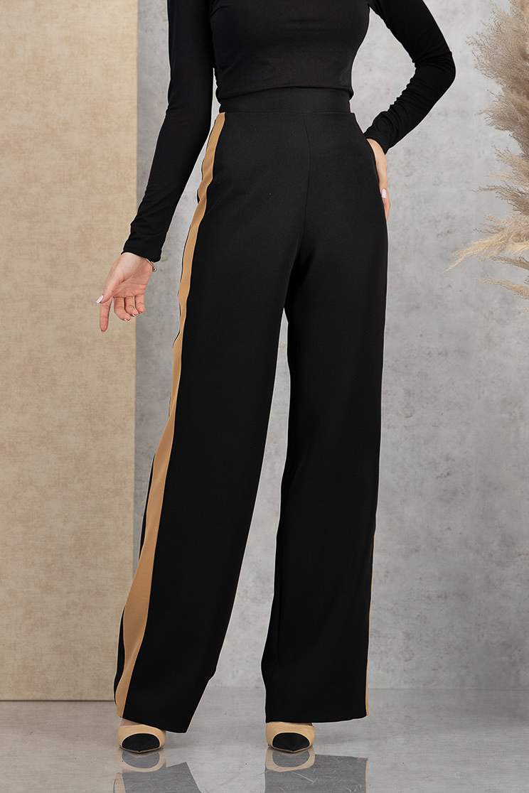 Pantaloni lungi din stofa elastica negri evazati cu talie inalta - StarShinerS 1 - StarShinerS.ro