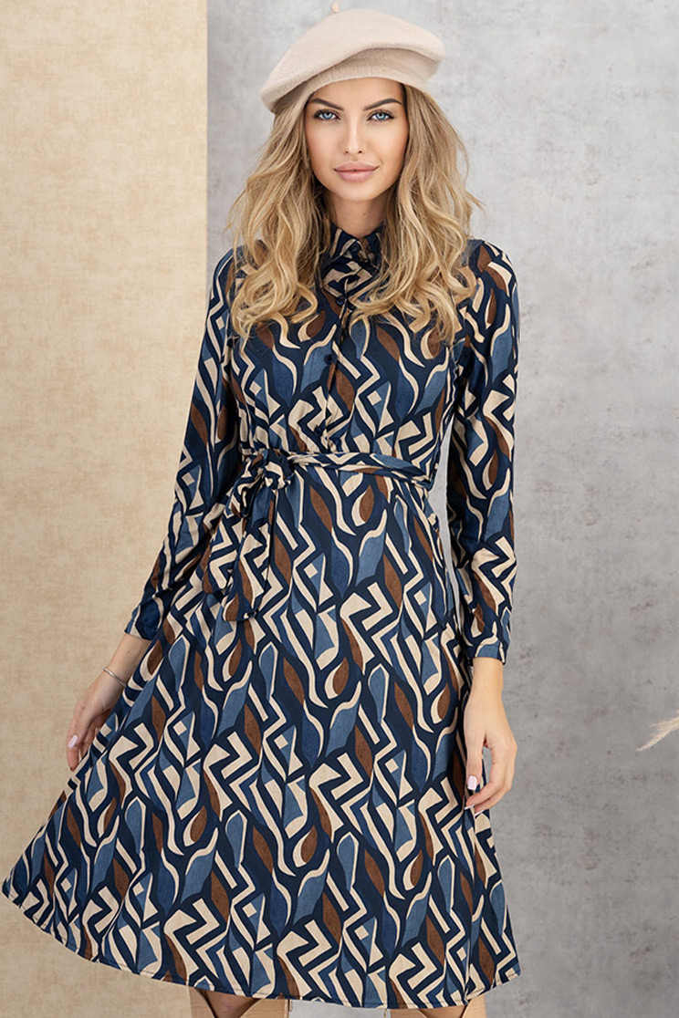 Rochie din lycra bleumarin midi in clos accesorizata cu cordon 1 - StarShinerS.ro