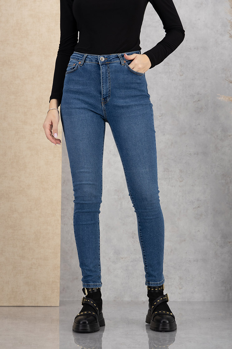 Blugi lungi skinny albastri cu talie inalta si buzunare laterale 1 - StarShinerS.ro