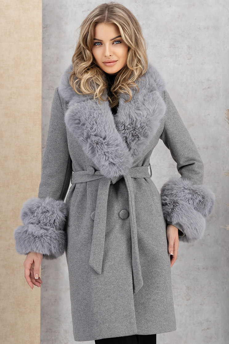Siv ženski kaput online kambrat vuna 1 - StarShinerS.hr