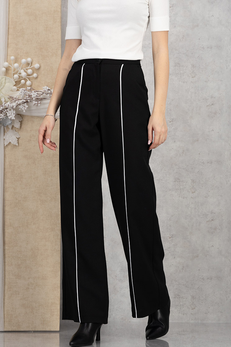 Pantaloni din stofa elastica negri evazati cu talie inalta 1 - StarShinerS.ro
