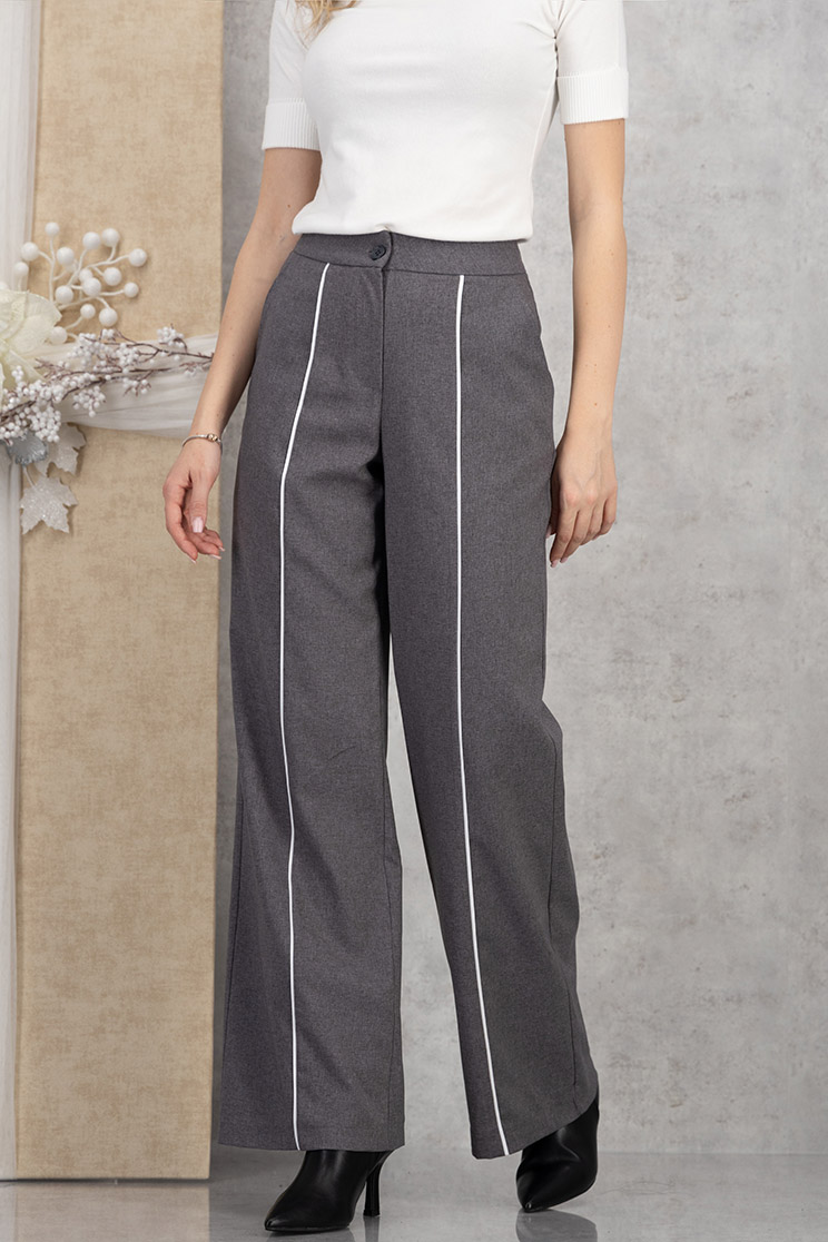 Pantaloni din stofa elastica gri evazati cu talie inalta 1 - StarShinerS.ro