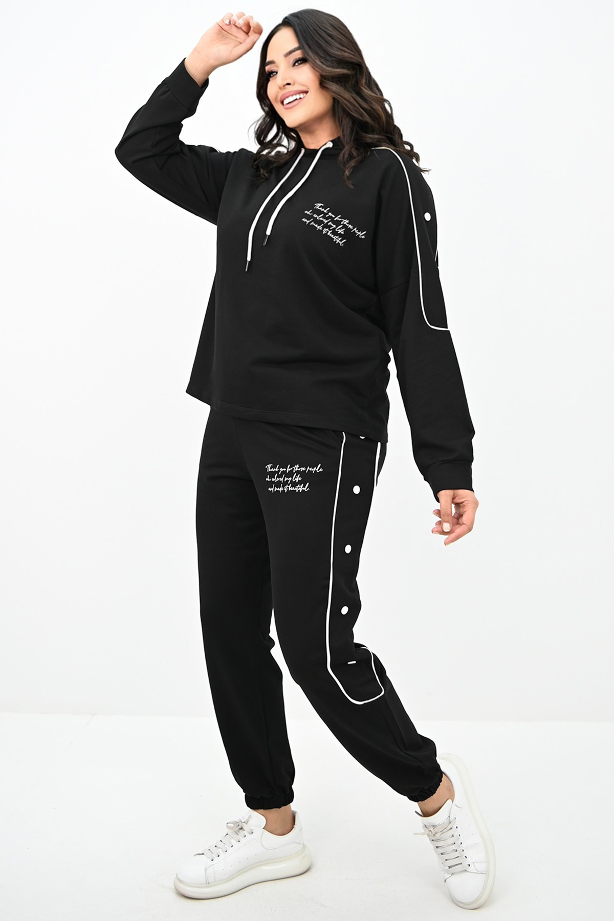 Trening din bumbac negru cu croi larg si elastic in talie 1 - StarShinerS.ro