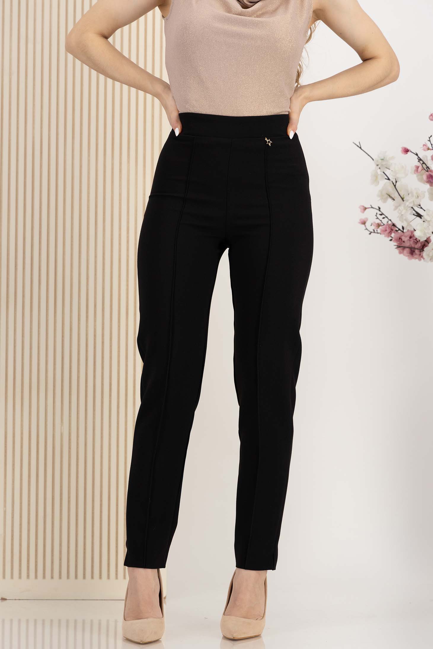 Pantaloni lungi din stofa premium elastica negri conici cu talie inalta - StarShinerS 1 - StarShinerS.ro