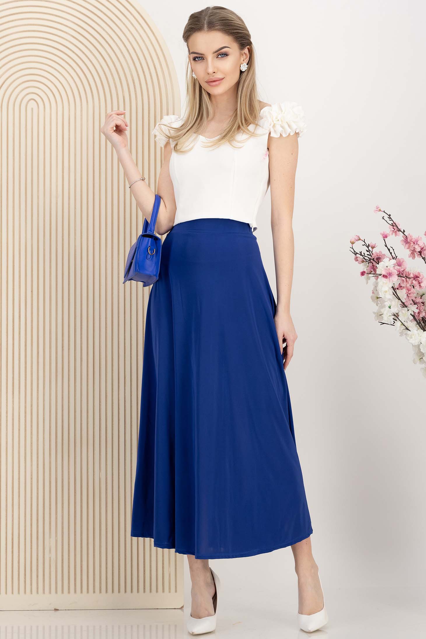 Fusta din lycra albastra midi in clos cu elastic in talie 1 - StarShinerS.ro