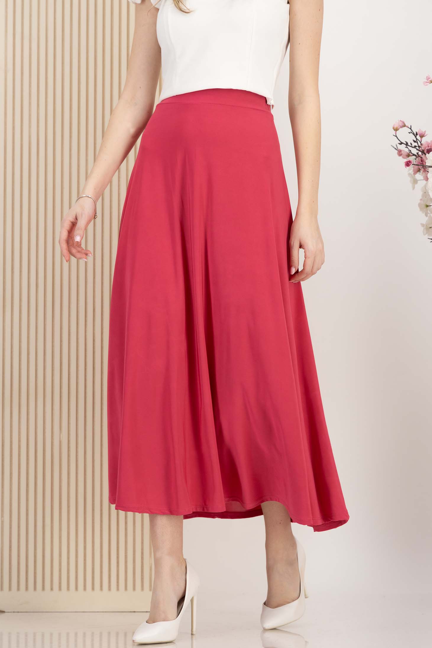 Fusta din lycra fuchsia midi in clos cu elastic in talie 1 - StarShinerS.ro