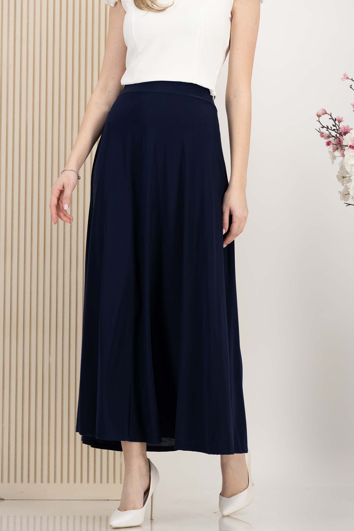 Fusta din lycra bleumarin midi in clos cu elastic in talie 1 - StarShinerS.ro