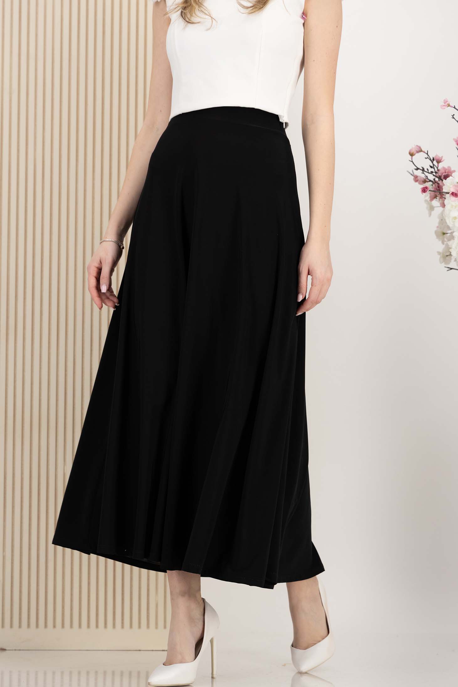 Fusta din lycra neagra midi in clos cu elastic in talie 1 - StarShinerS.ro