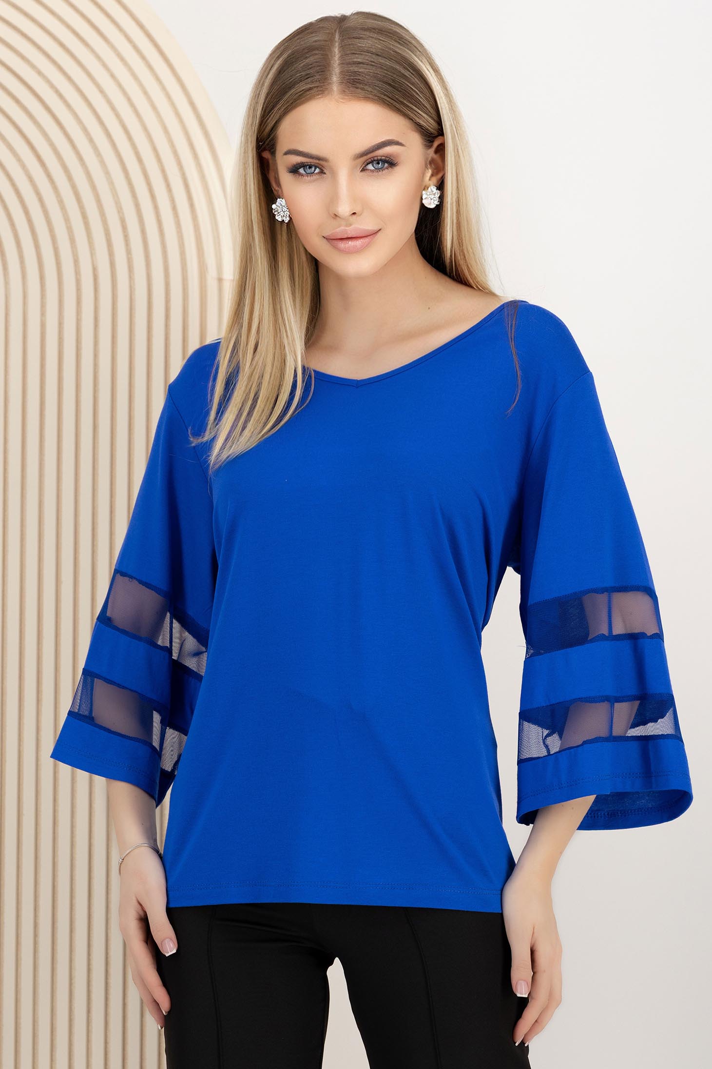 Bluza dama din lycra albastra cu croi larg si maneci decorative 1 - StarShinerS.ro