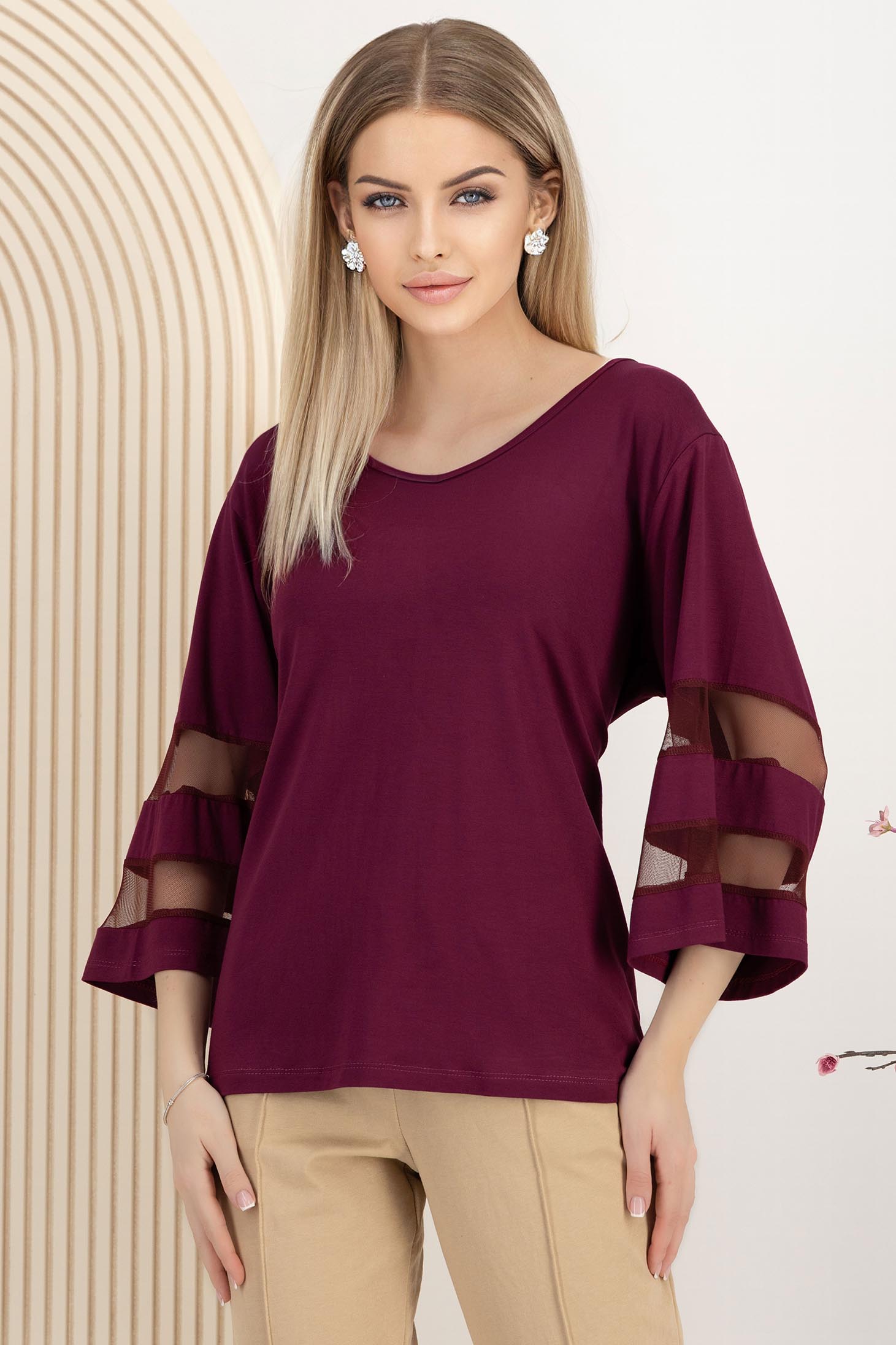 Bluza dama din lycra visinie cu croi larg si maneci decorative 1 - StarShinerS.ro