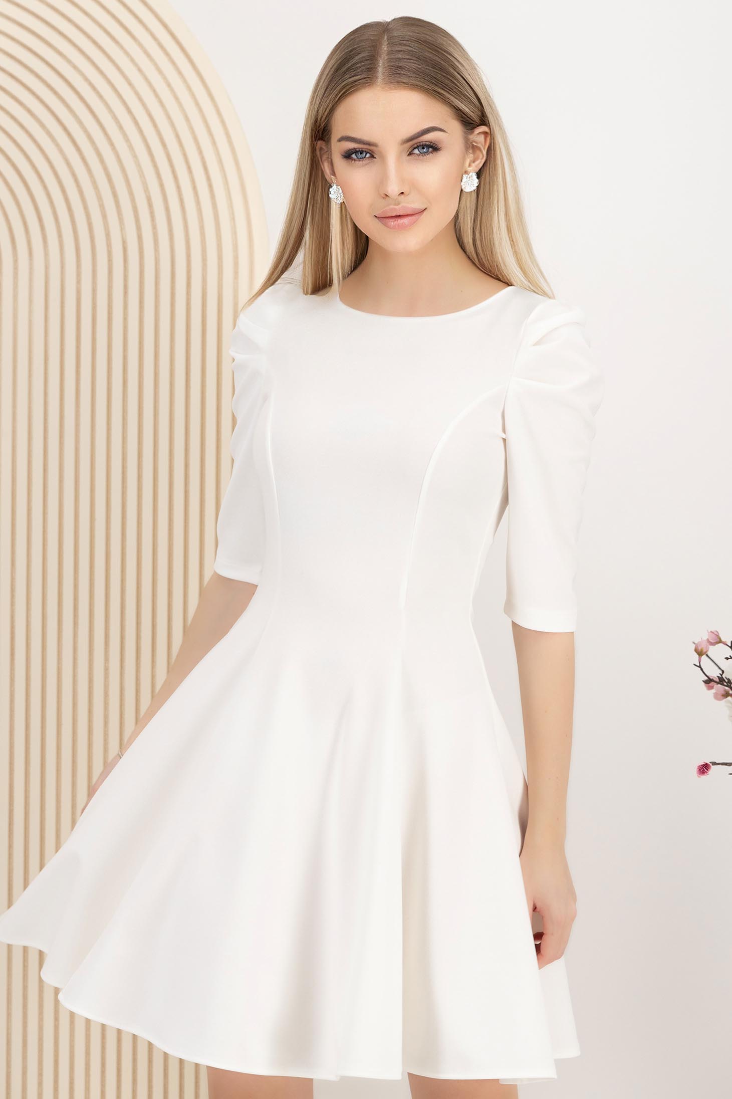 Rochie din crep ivoire scurta in clos cu umeri bufanti - StarShinerS 1 - StarShinerS.ro