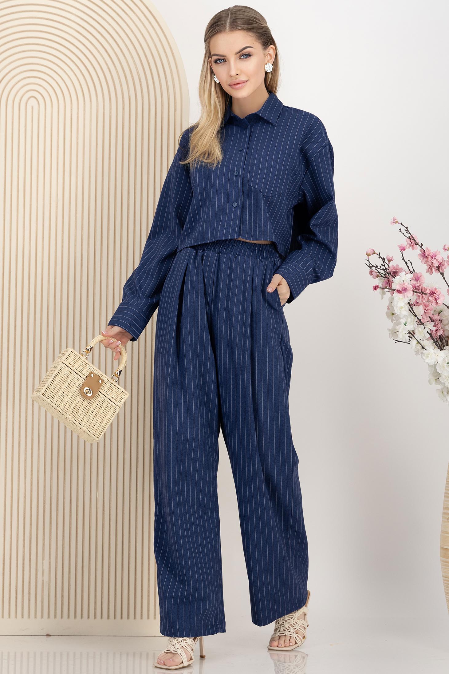 Compleu din material subtire bleumarin cu elastic in talie 1 - StarShinerS.ro