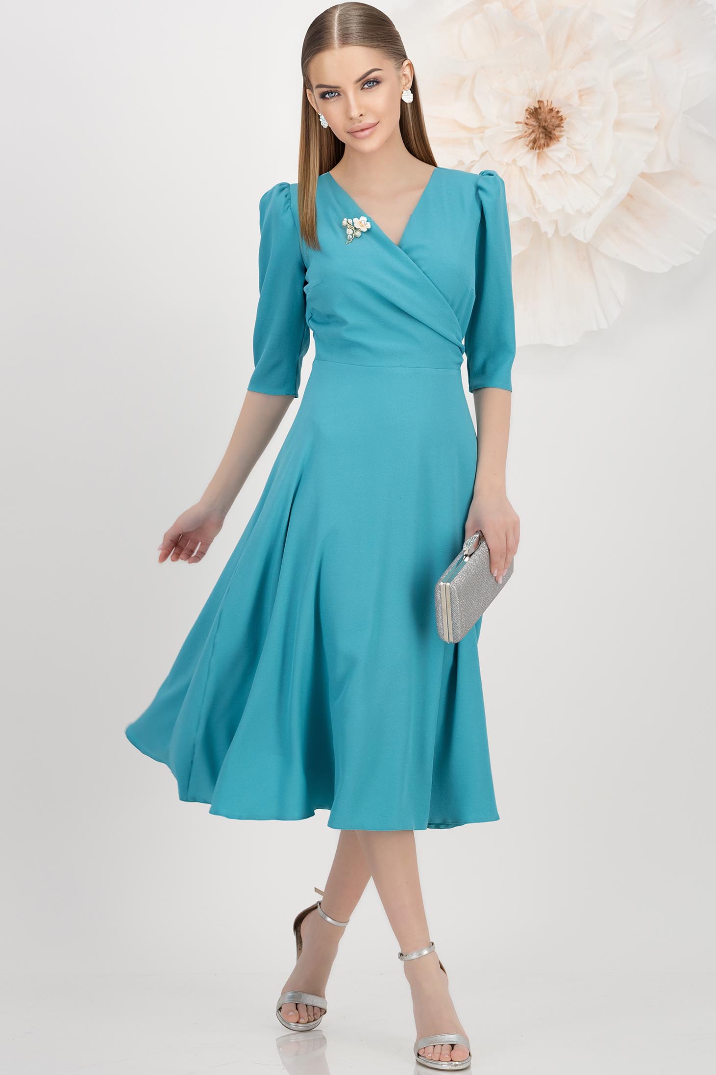 StarShinerS turkoaz haljina midi cloche georgette 1 - StarShinerS.hr