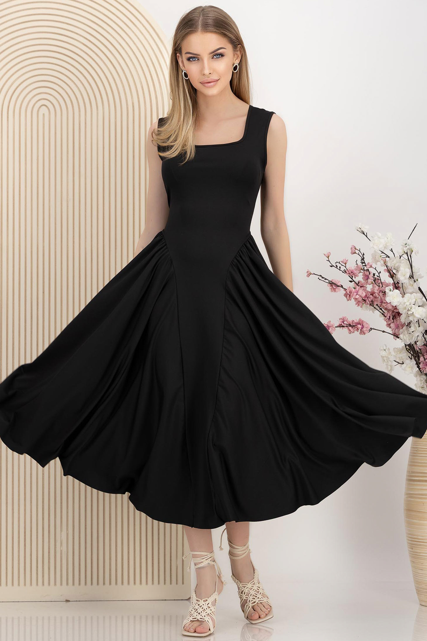Rochie din lycra neagra midi in clos 1 - StarShinerS.ro