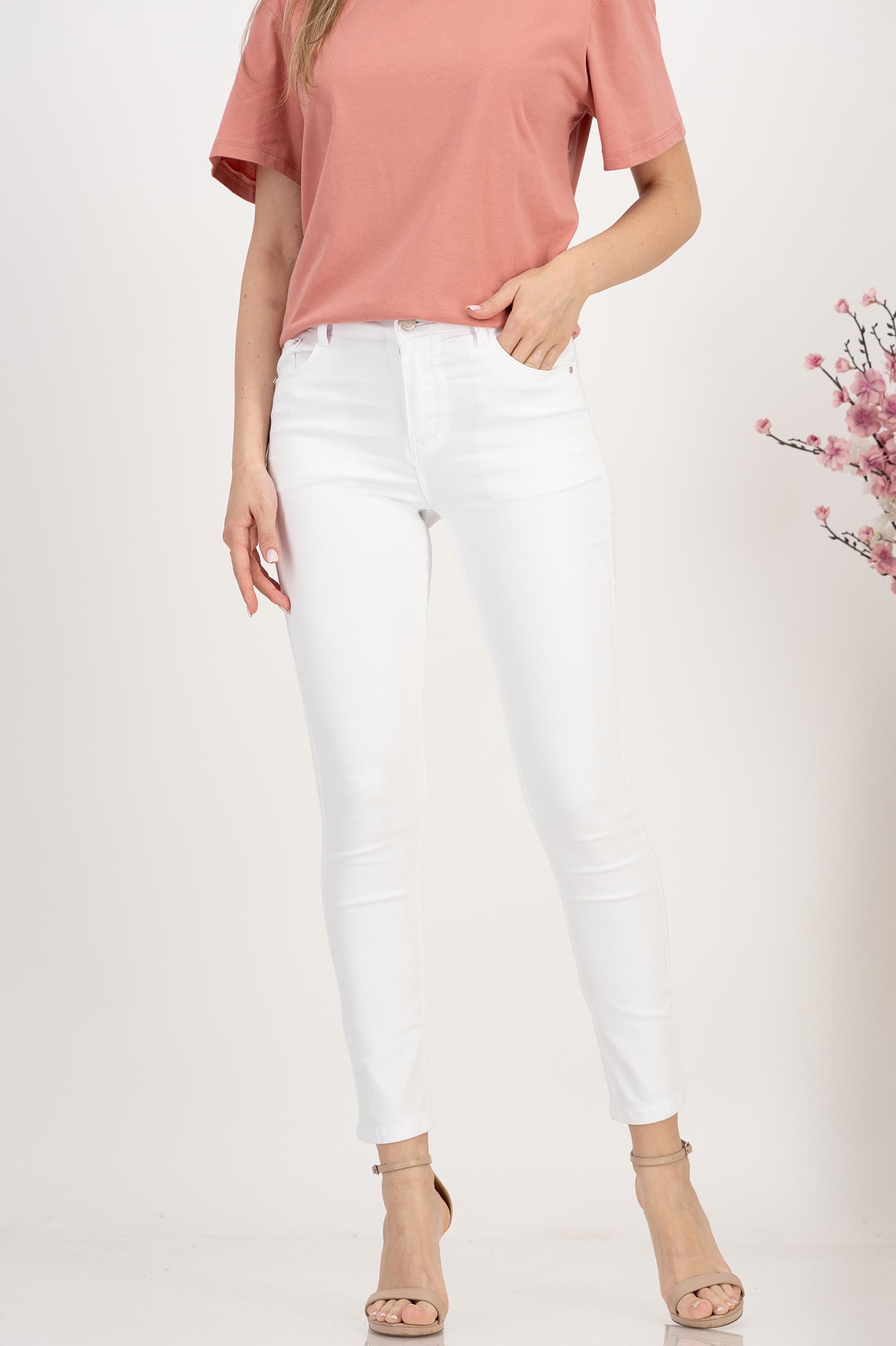 Blugi lungi skinny albi cu talie inalta si efect push-up 1 - StarShinerS.ro