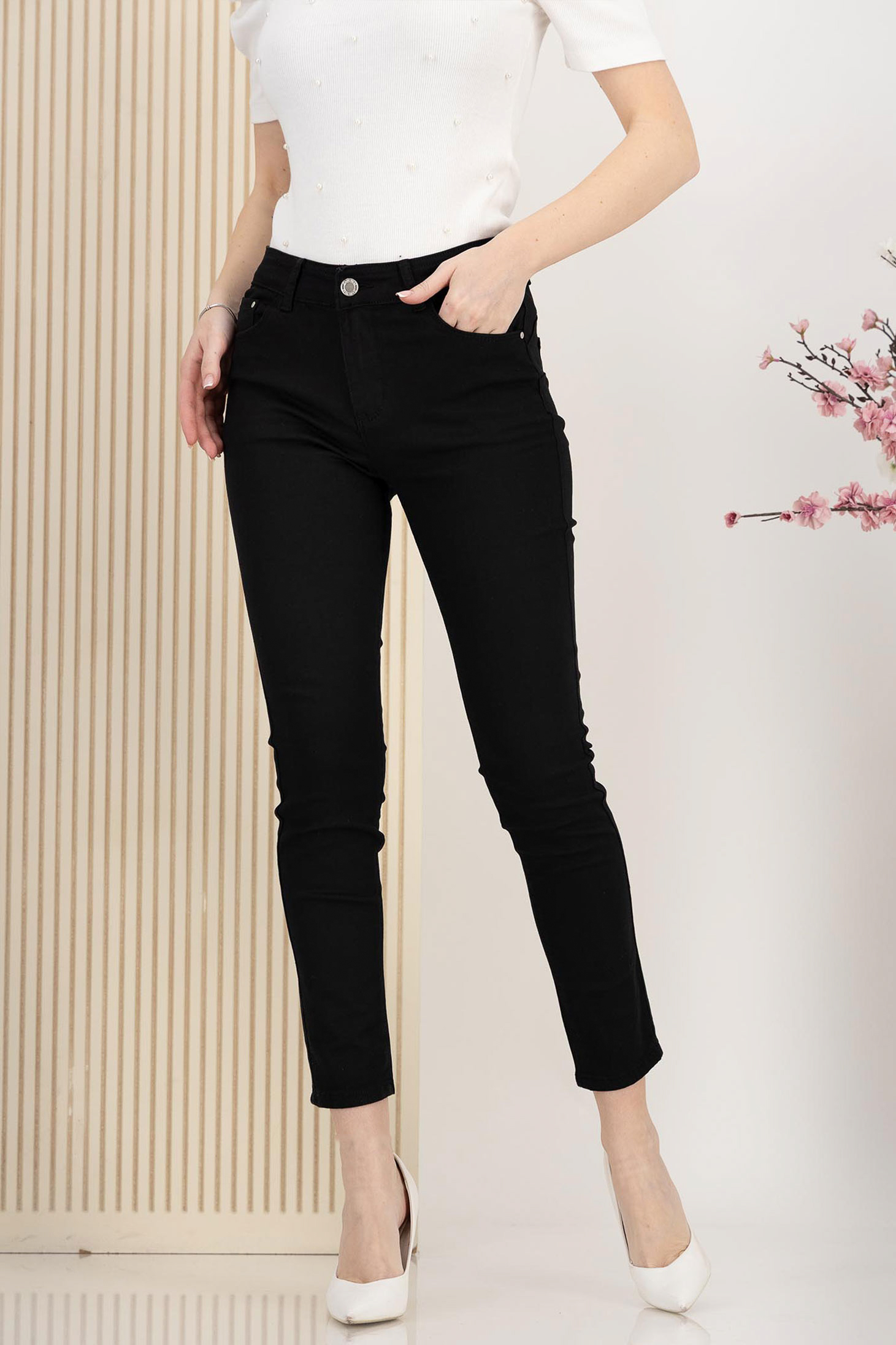 Blugi lungi skinny negri cu talie inalta si efect push-up 1 - StarShinerS.ro
