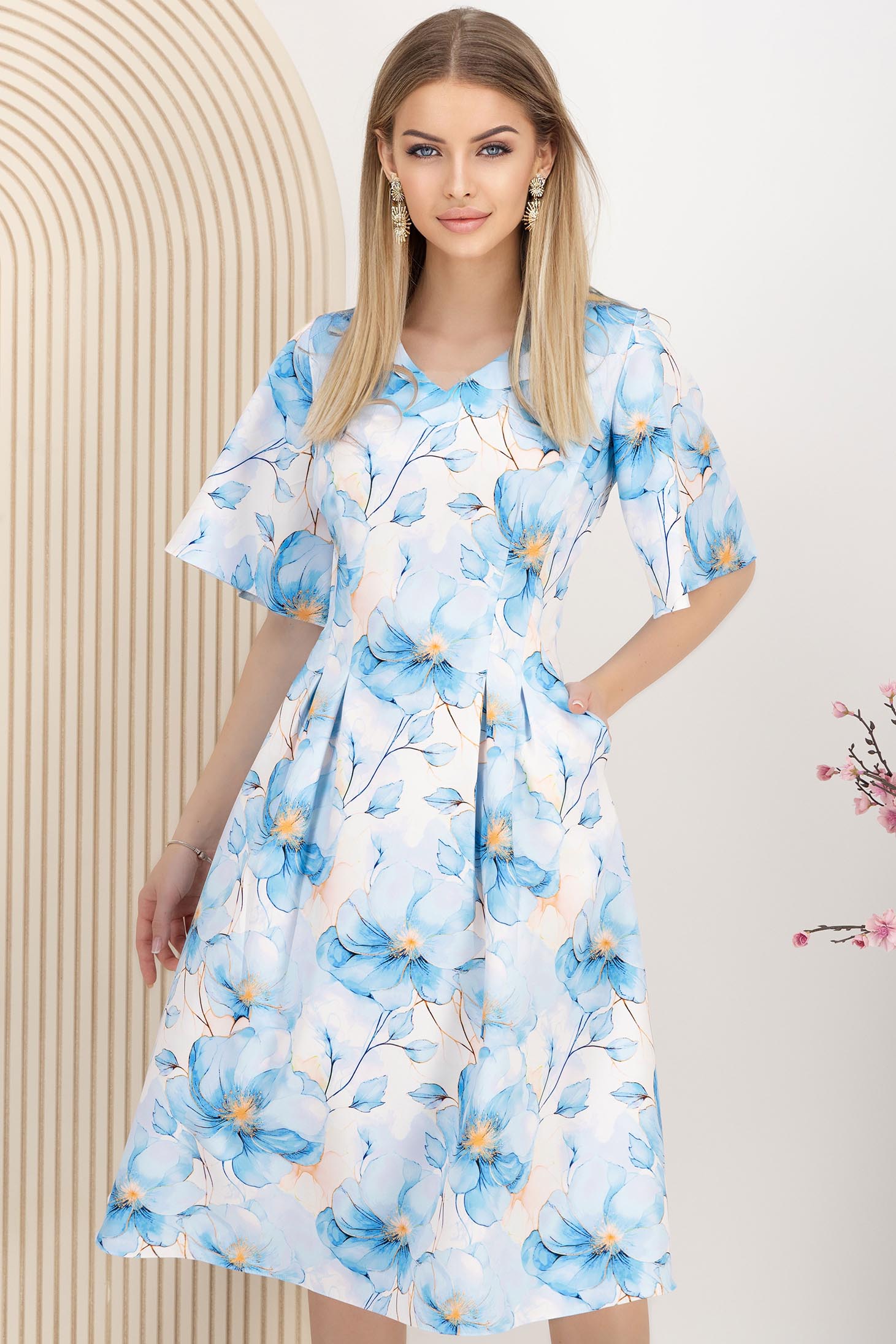 Plava haljina midi tkanine cloche 1 - StarShinerS.hr