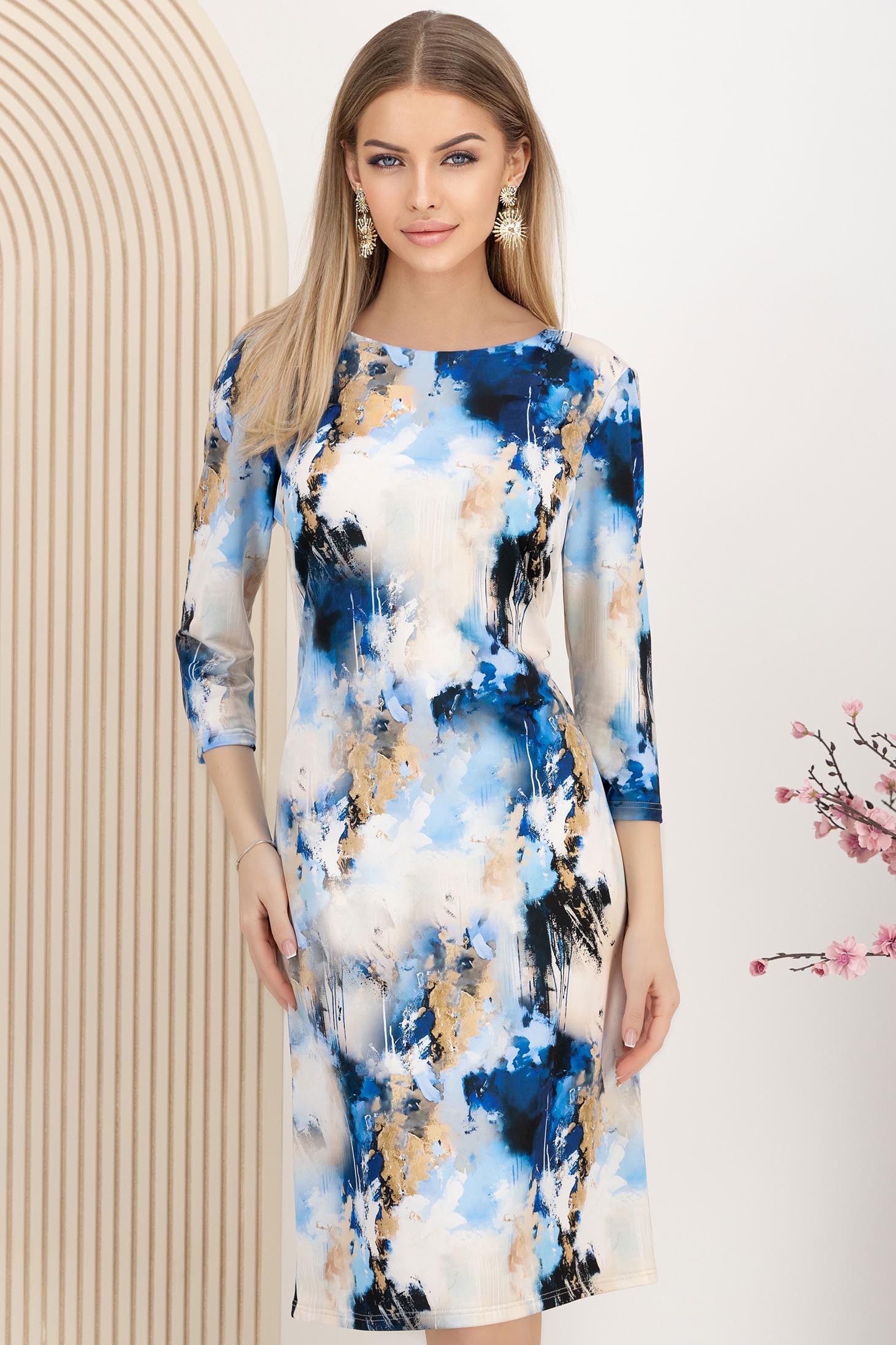 Rochie din jersey albastra pana la genunchi cu un croi drept 1 - StarShinerS.ro