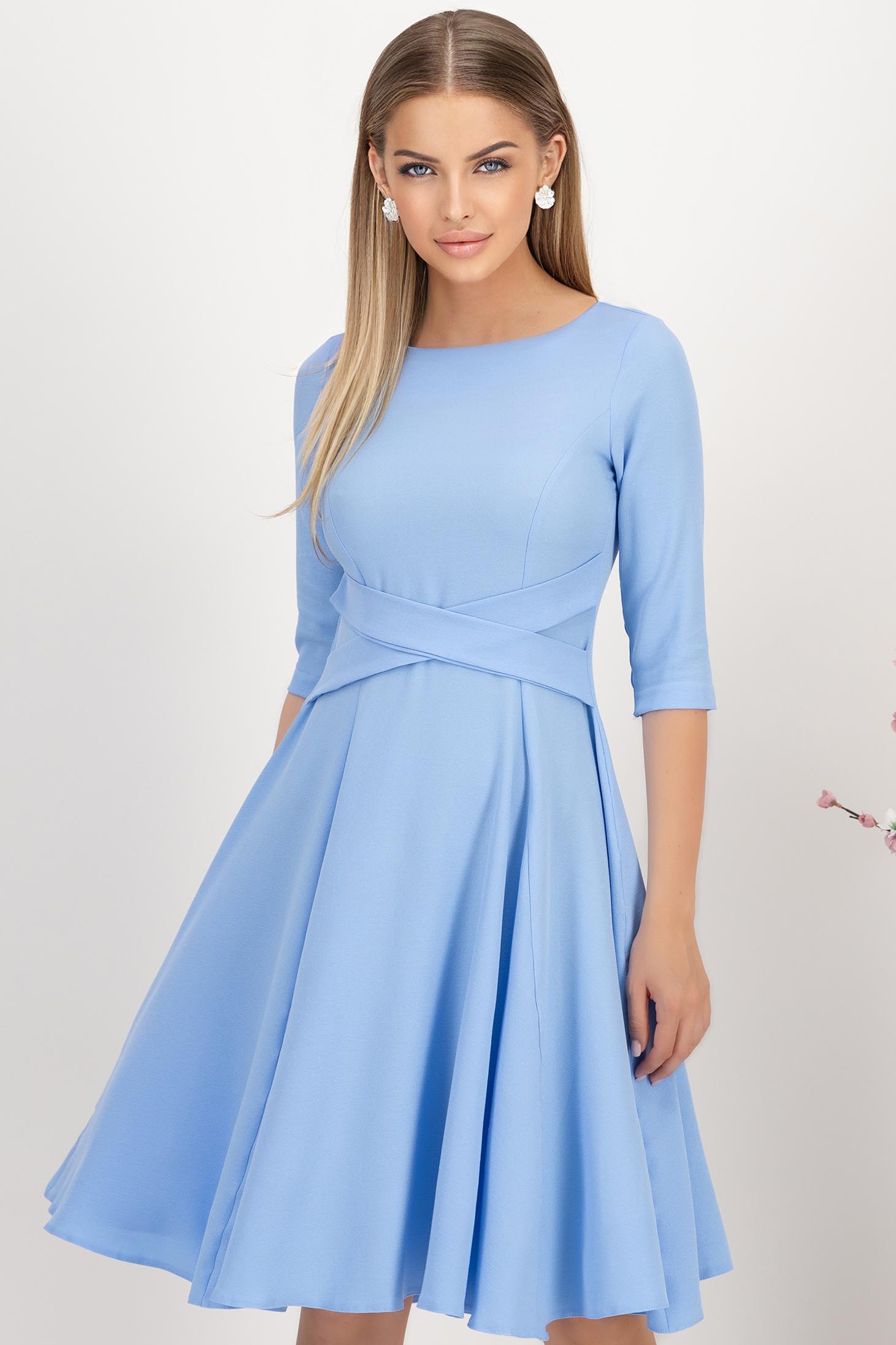 Rochie din georgette albastra midi in clos accesorizata cu cordoane decorative - StarShinerS 1 - StarShinerS.ro