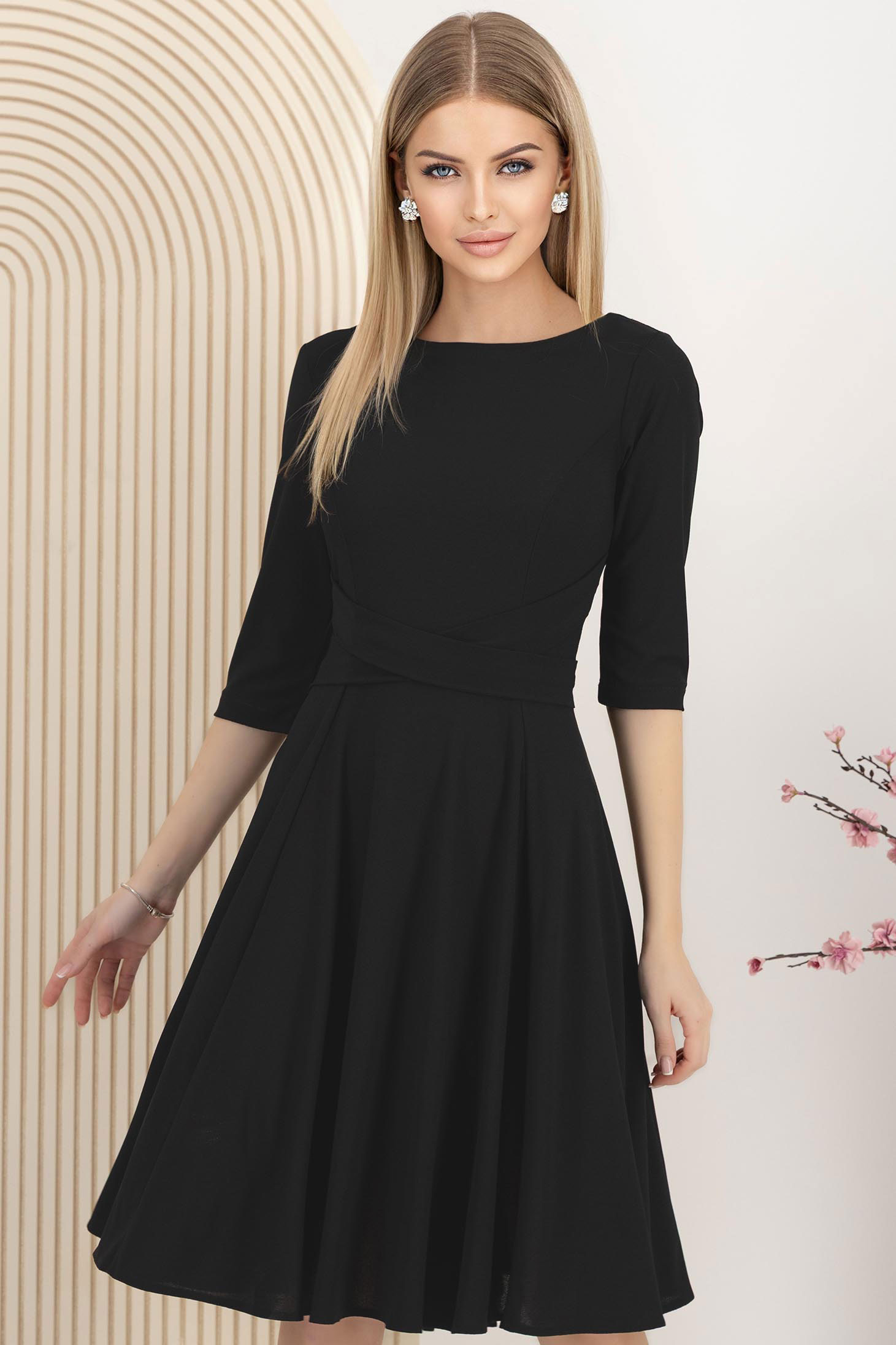 Fekete ruha - StarShinerS midi harang georgette 1 - StarShinerS.hu