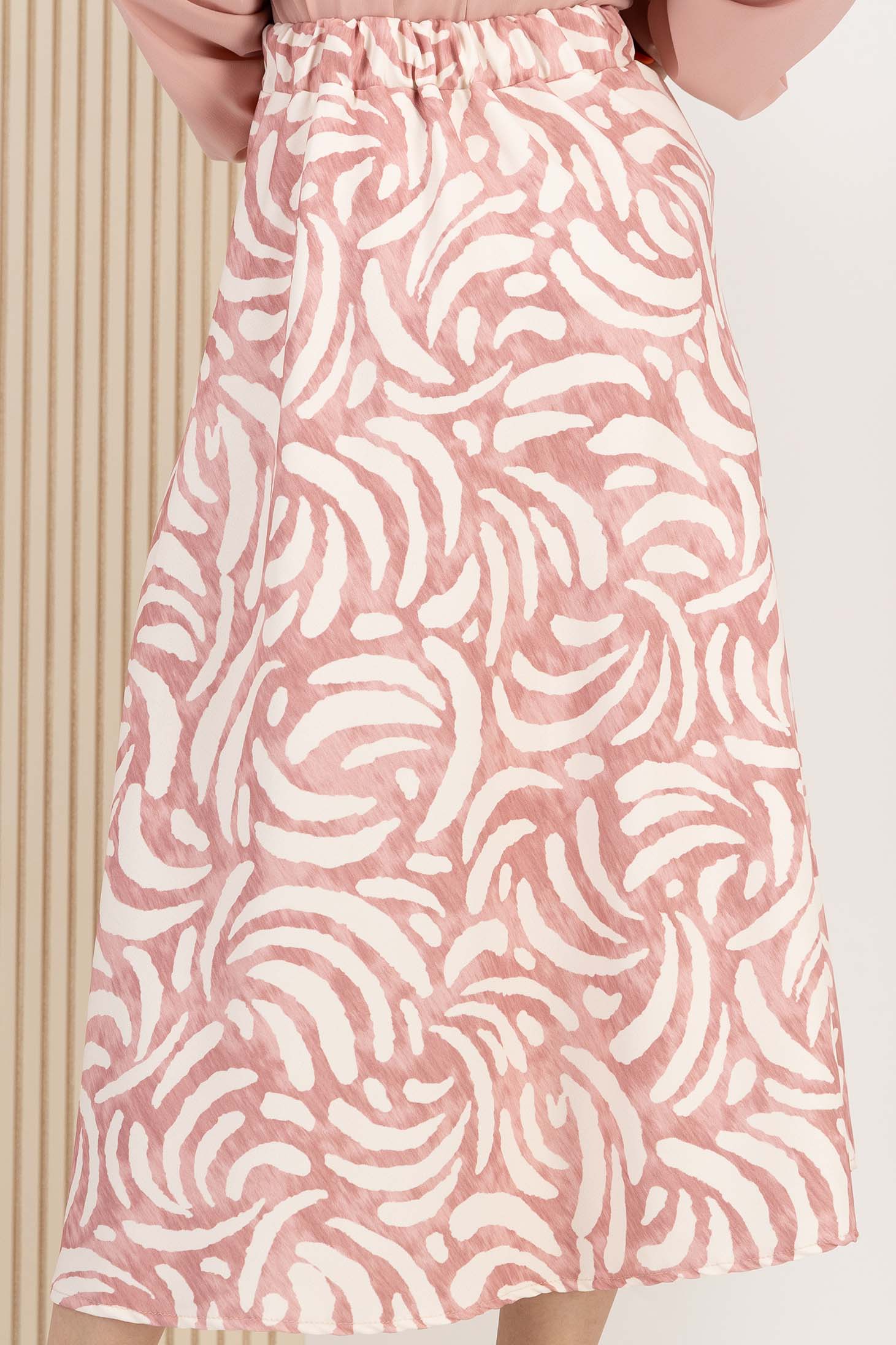Fusta din stofa elastica roz midi in clos cu elastic in talie si buzunare laterale 1 - StarShinerS.ro