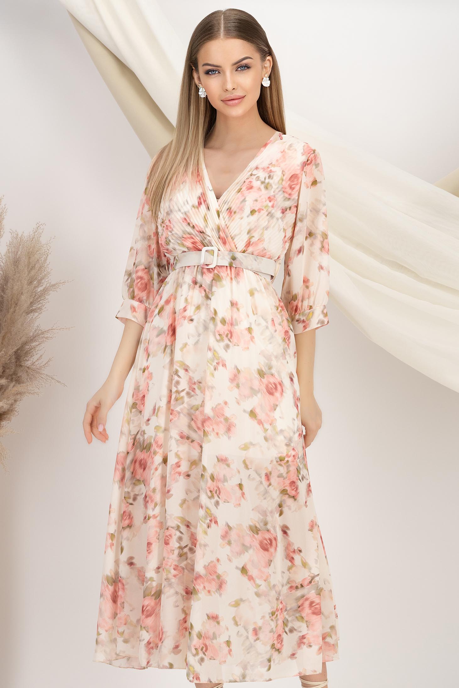 Pink ruha muszlin midi harang alakú gumirozott derékrésszel 1 - StarShinerS.hu