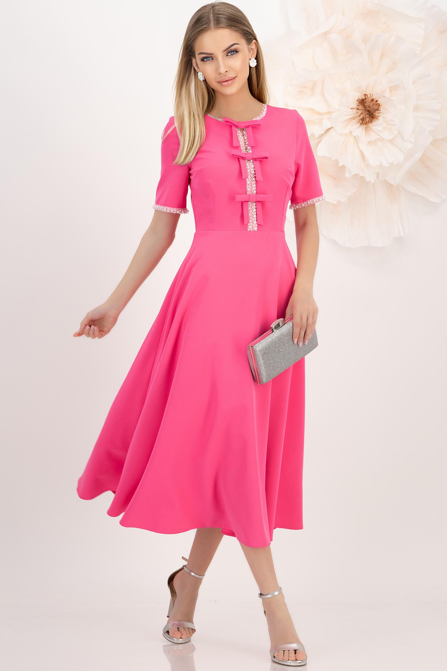 Rochie roz midi in clos cu fundite,perle si pietre strass - StarShinerS 1 - StarShinerS.ro