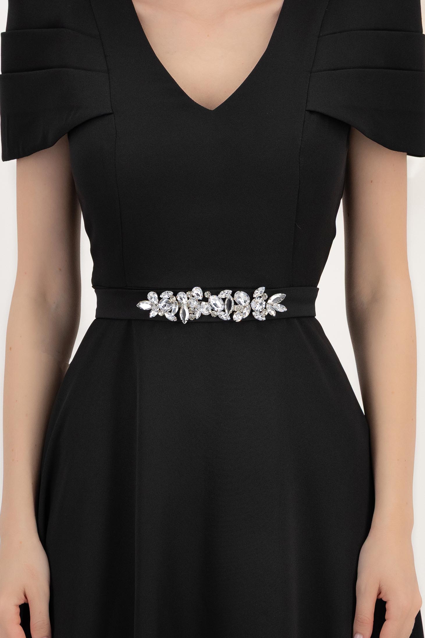 Cordon decorativ din satin elastic negru cu pietre strass - StarShinerS 1 - StarShinerS.ro