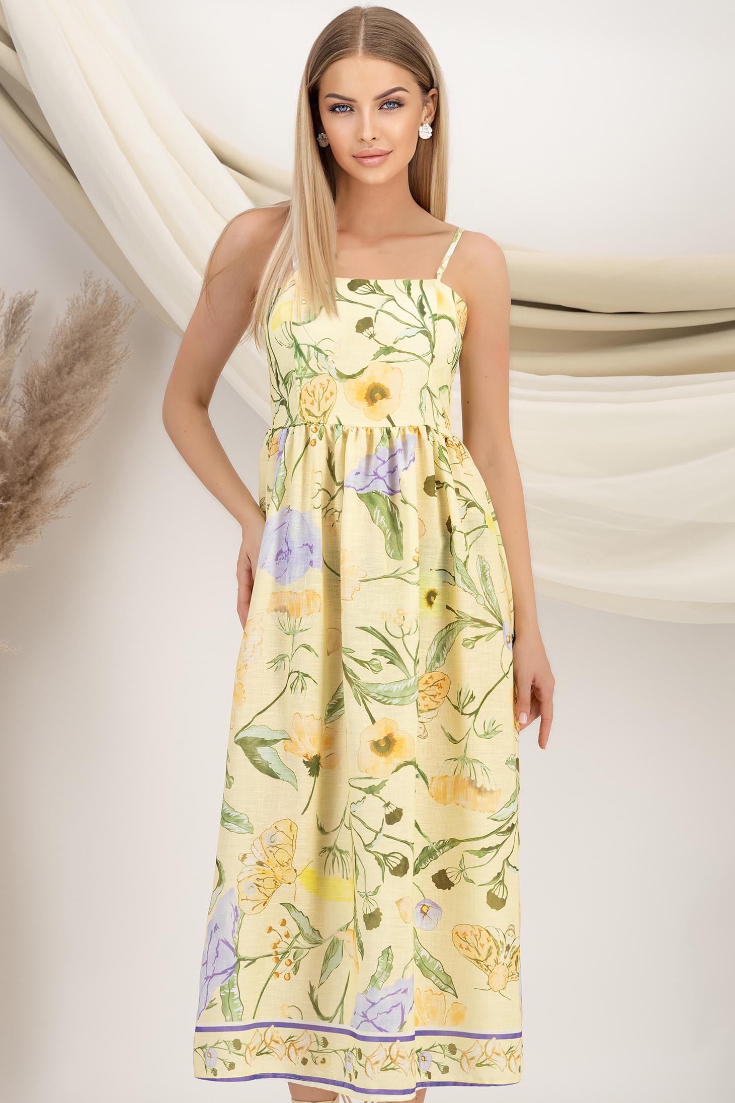 Rochie din material subtire tip in galbena midi in clos cu elastic in spate 1 - StarShinerS.ro