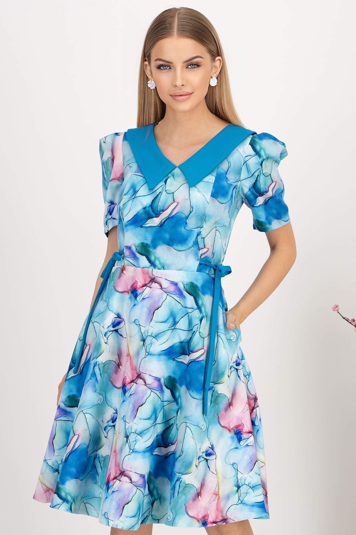 StarShinerS plava haljina midi cloche tkanine 1 - StarShinerS.hr
