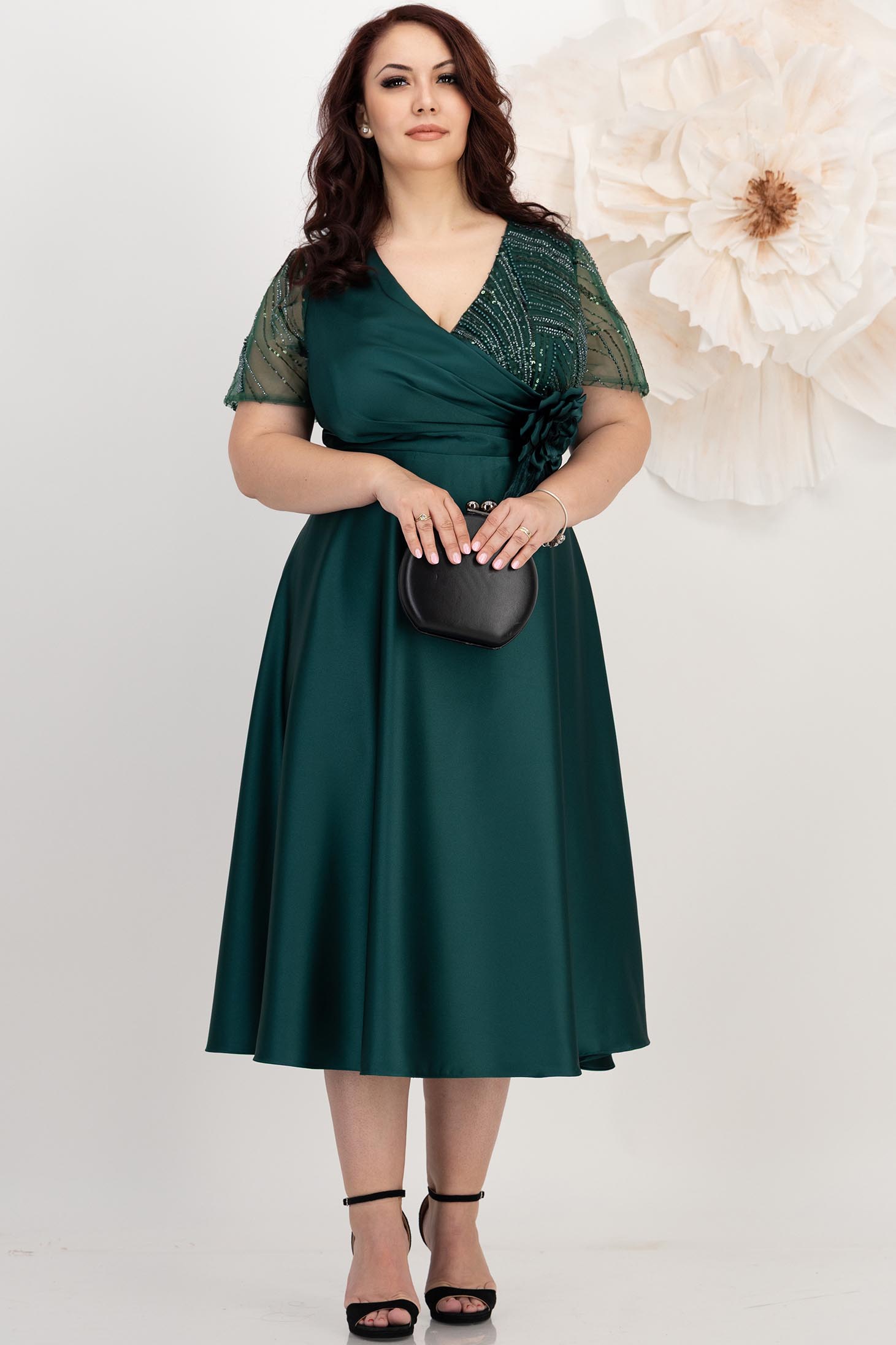 Tamno zelena haljina taft midi cloche 1 - StarShinerS.hr