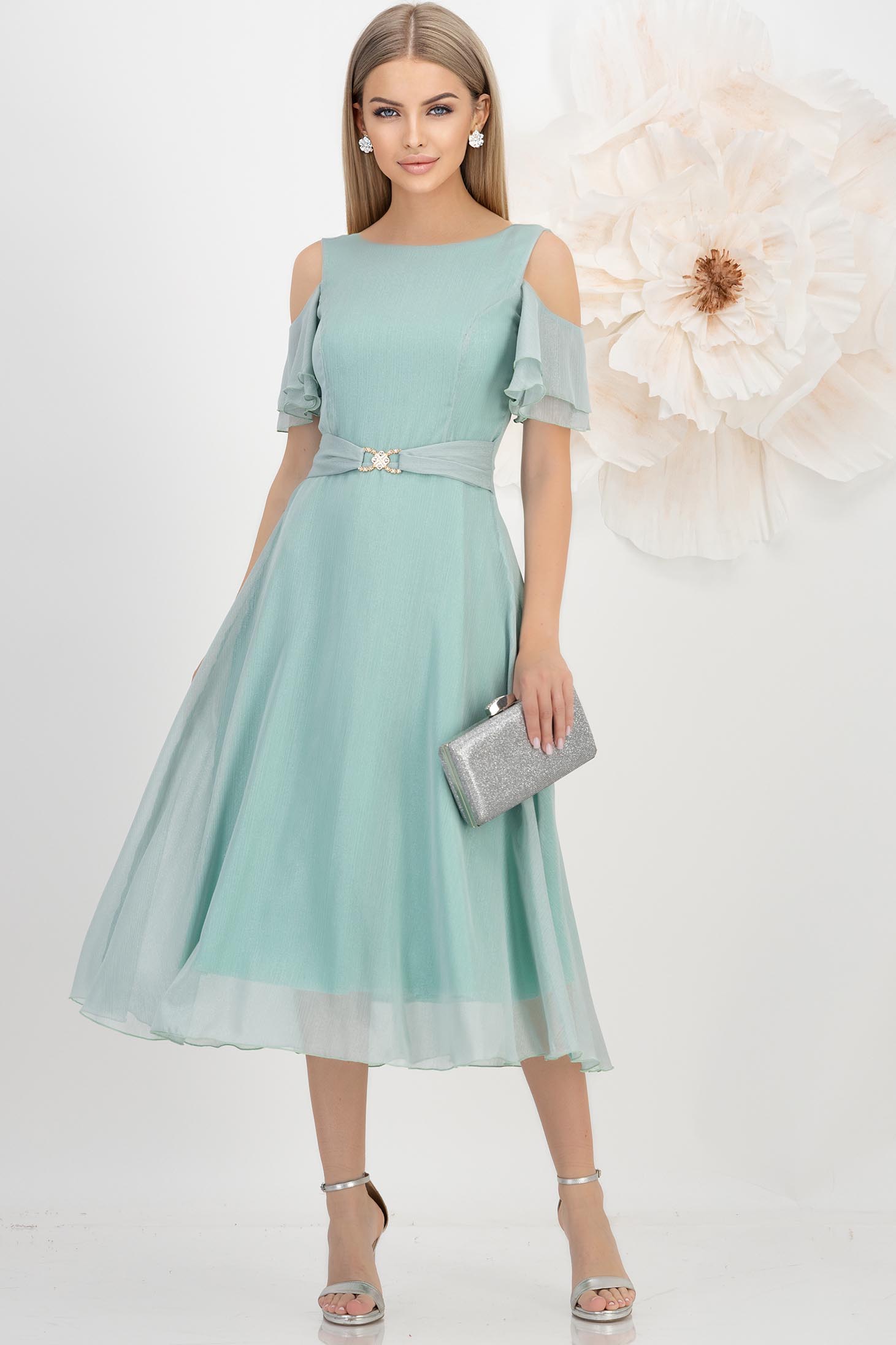 Rochie din voal cu fir lame mint midi in clos - StarShinerS 1 - StarShinerS.ro