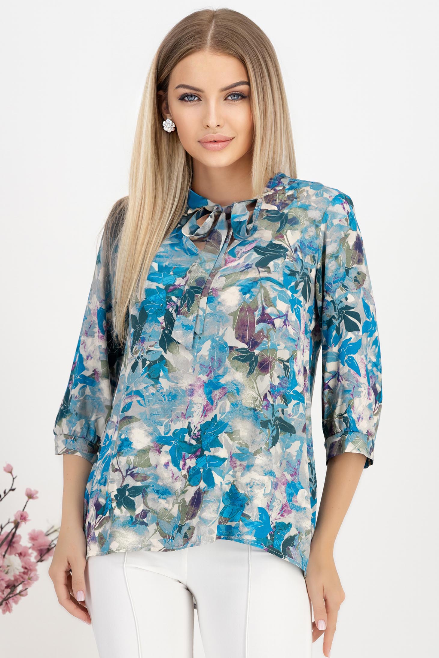 Bluza dama din viscoza si in usor asimetrica cu croi larg si guler tip esarfa - StarShinerS 1 - StarShinerS.ro
