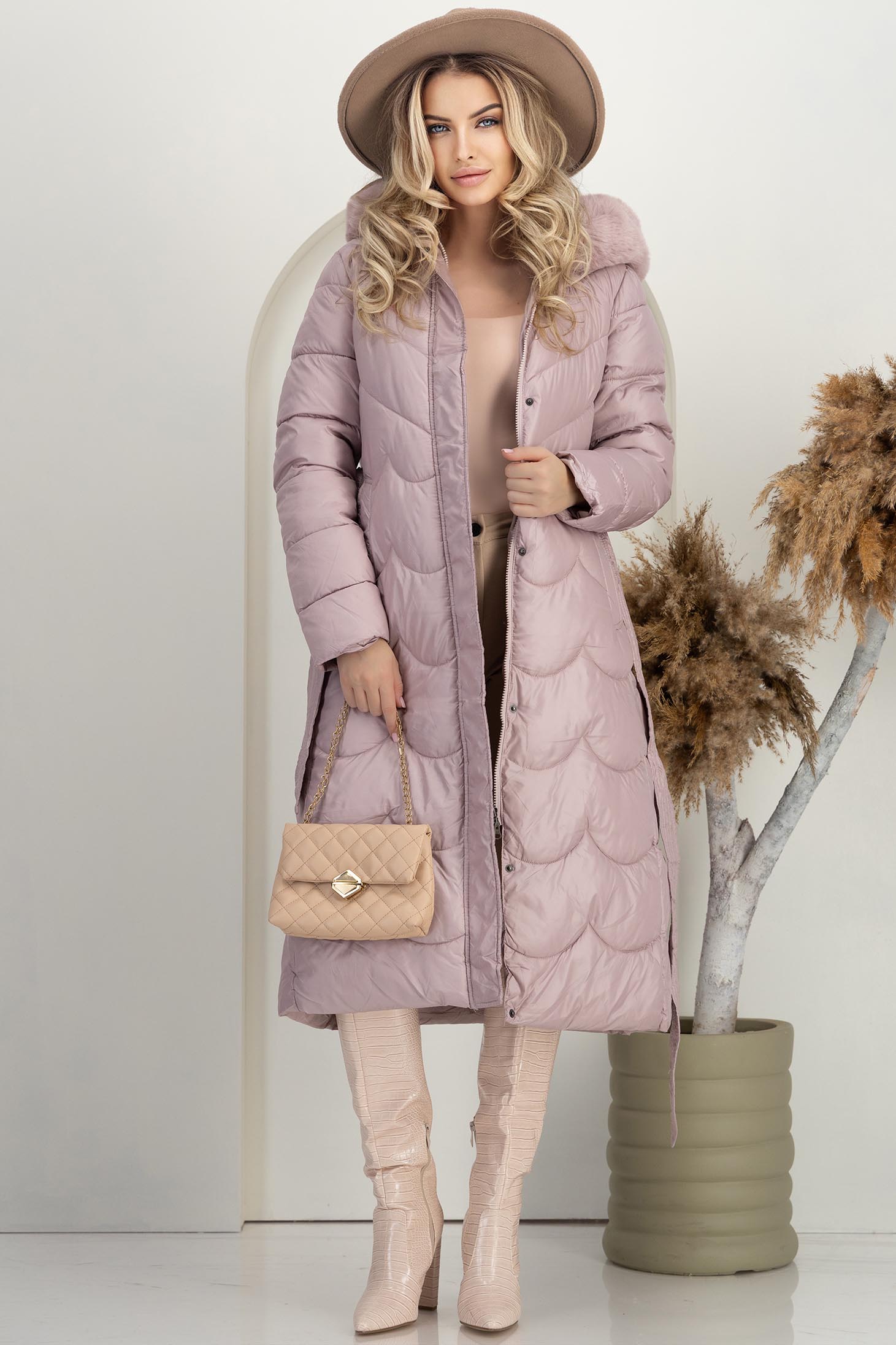 Púder rózsaszín vízlepergető hosszú dzseki szűkített 1 - StarShinerS.hu