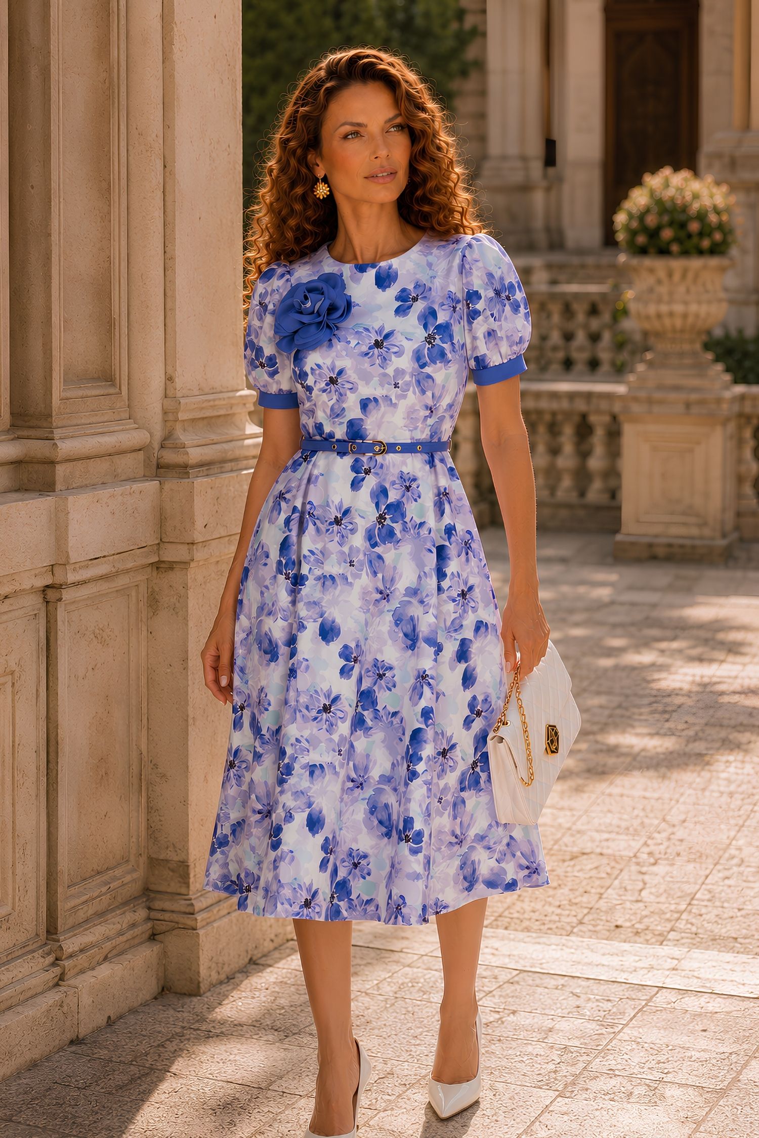 Rochie lila midi in clos cu accesoriu tip curea si brosa florala - StarShinerS 1 - StarShinerS.ro