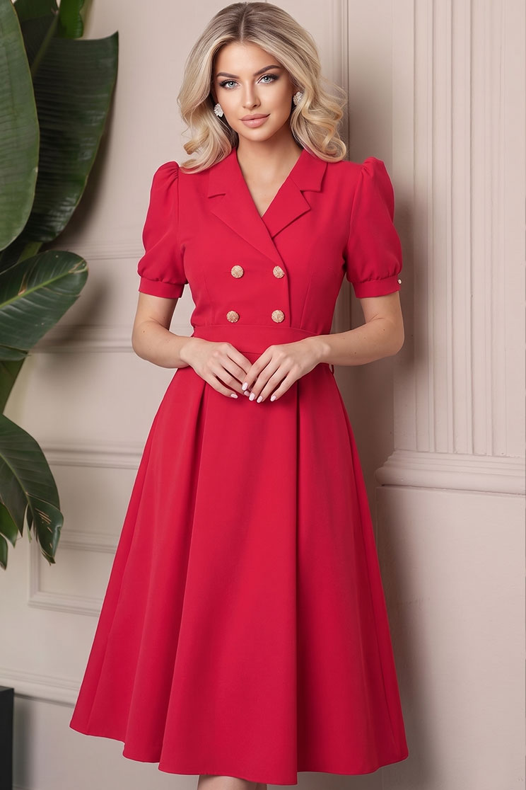 Rochie din stofa fuchsia midi in clos accesorizata cu nasturi decorativi aurii - StarShinerS 1 - StarShinerS.ro
