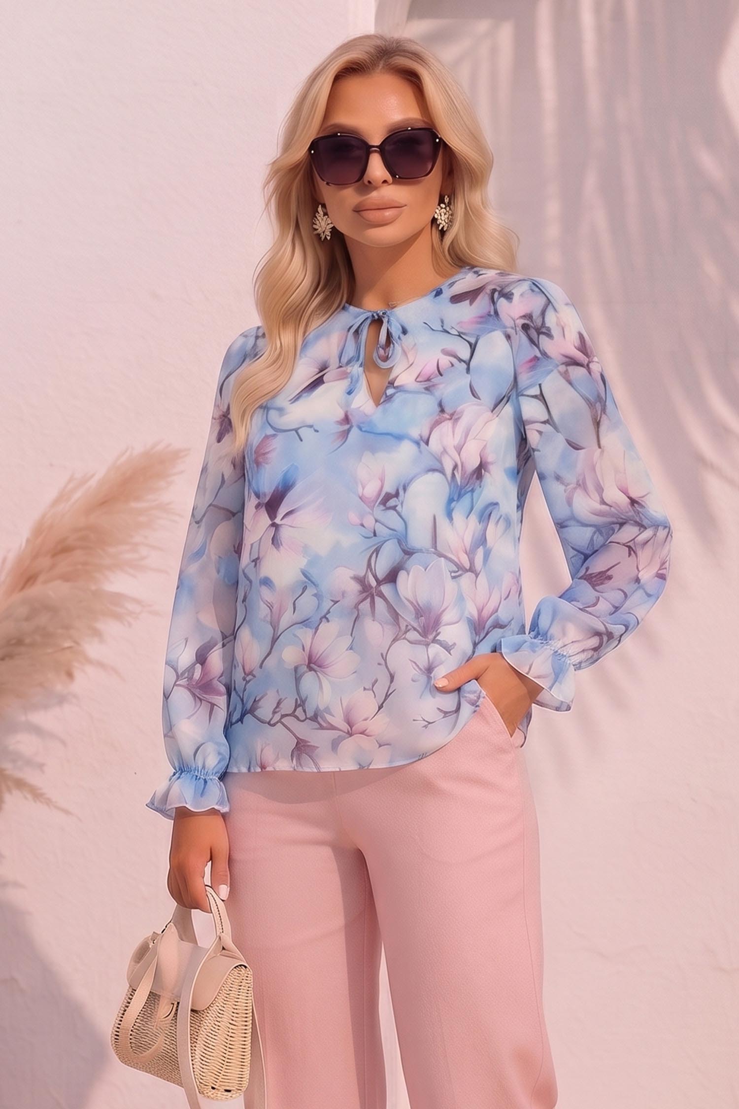 Bluza din viscoza albastru deschis cu croi larg si volanase la maneca - StarShinerS 1 - StarShinerS.ro