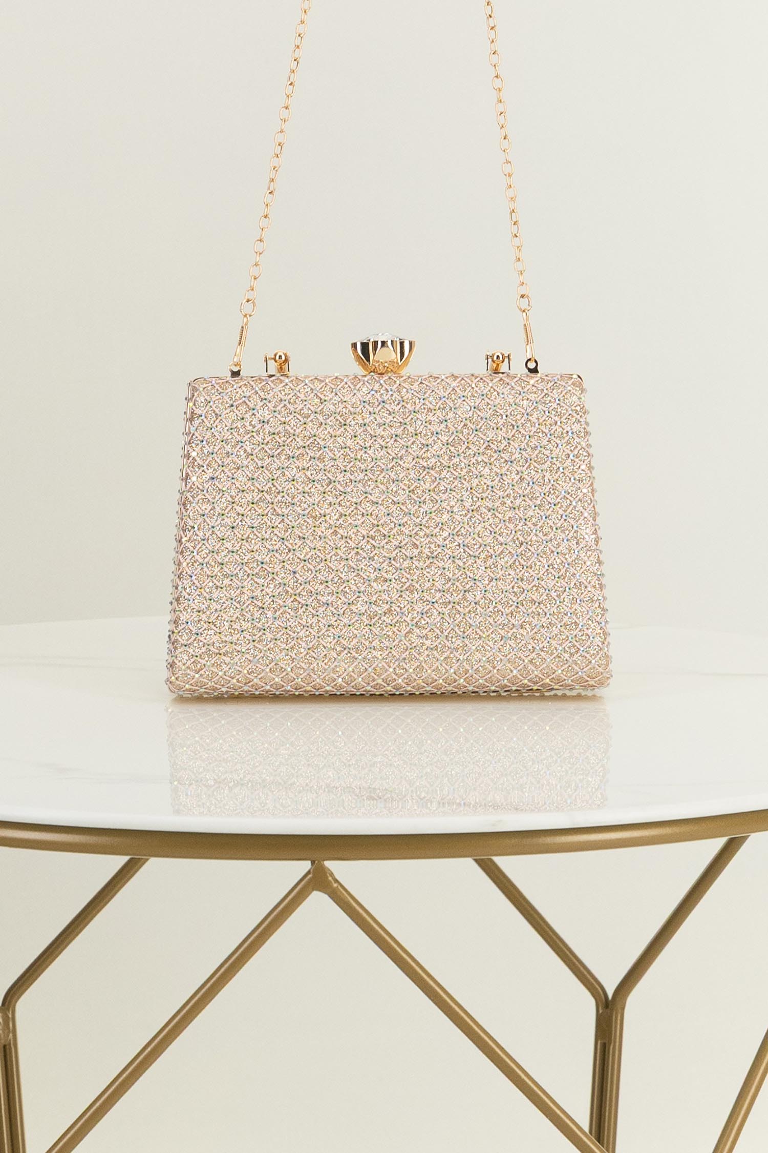 Geanta dama aurie tip clutch cu pietre strass 1 - StarShinerS.ro