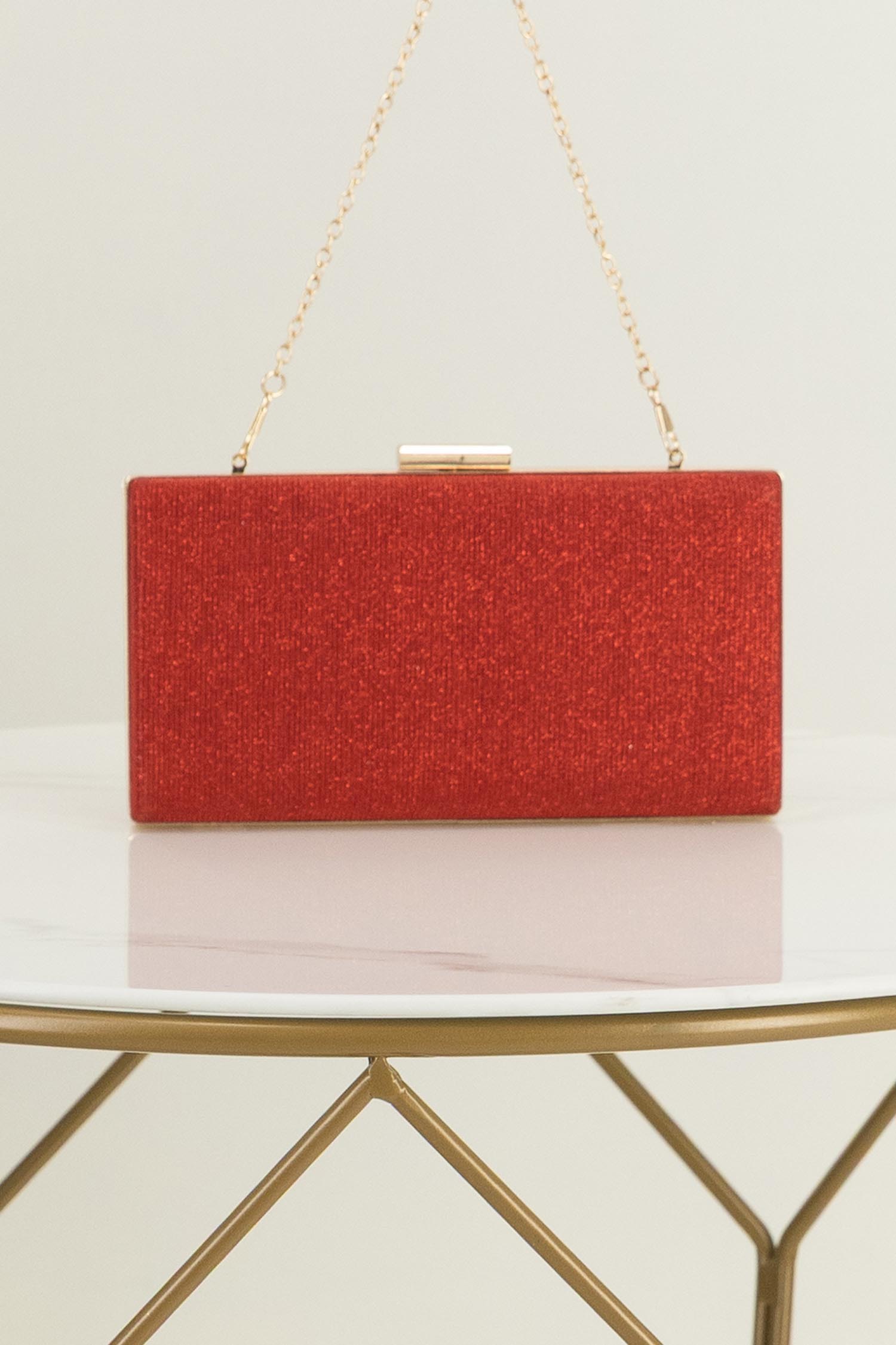 Geanta dama rosie tip clutch cu sclipici 1 - StarShinerS.ro