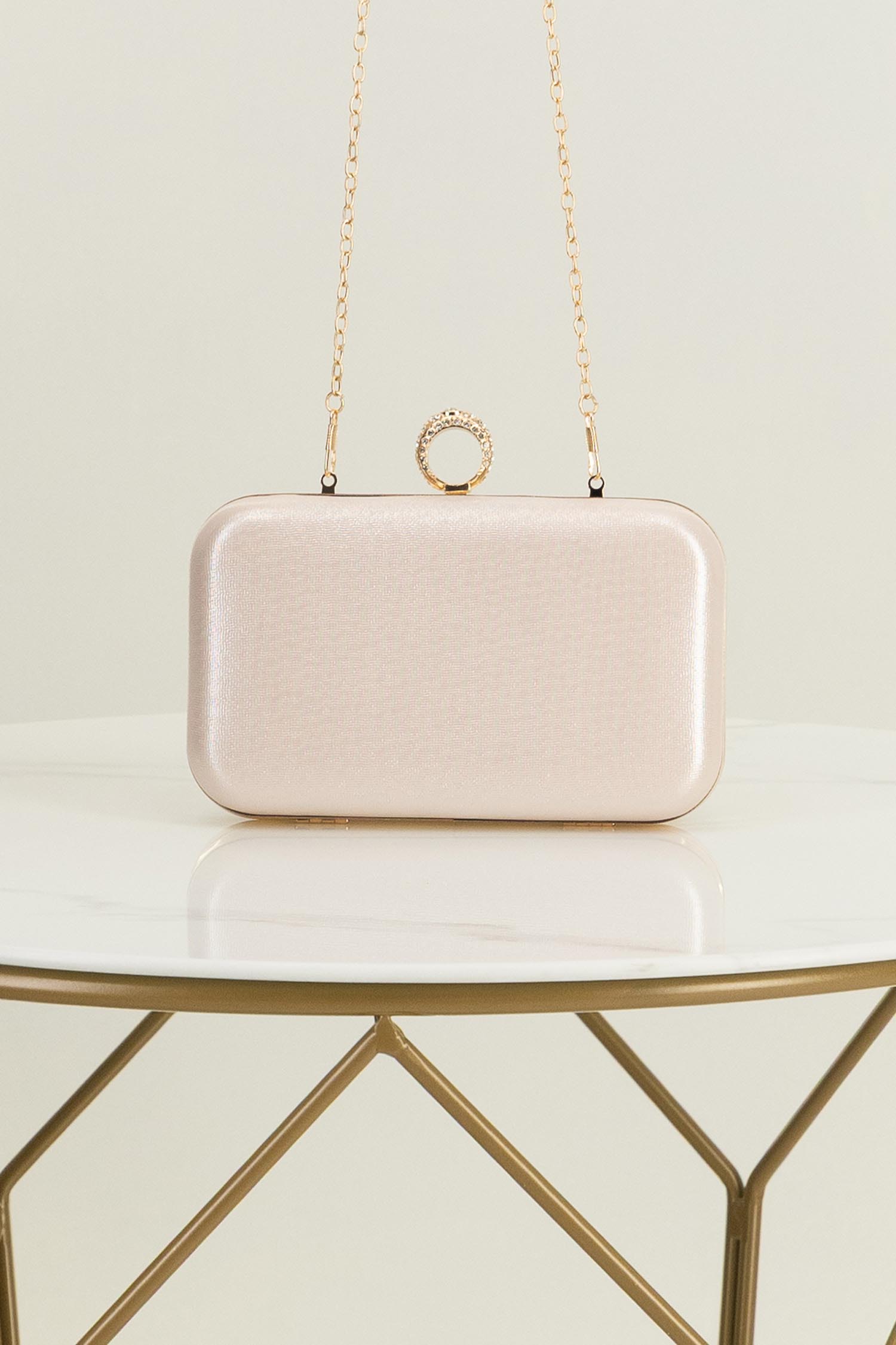Geanta Dama tip clutch roz pudra cu sclipici fin si maner detasabil 1 - StarShinerS.ro
