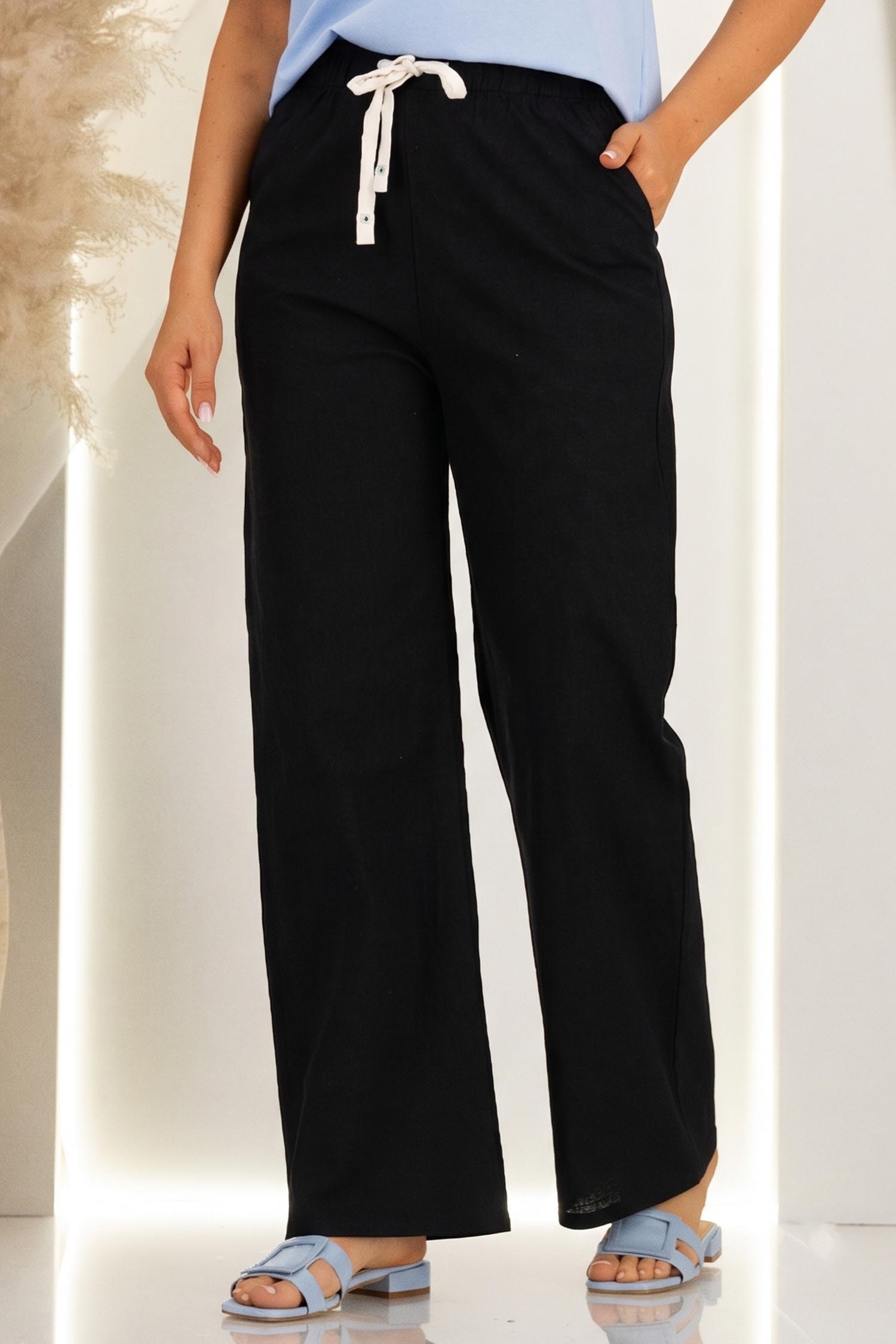 Pantaloni din bumbac negri cu un croi drept si buzunare laterale 1 - StarShinerS.ro